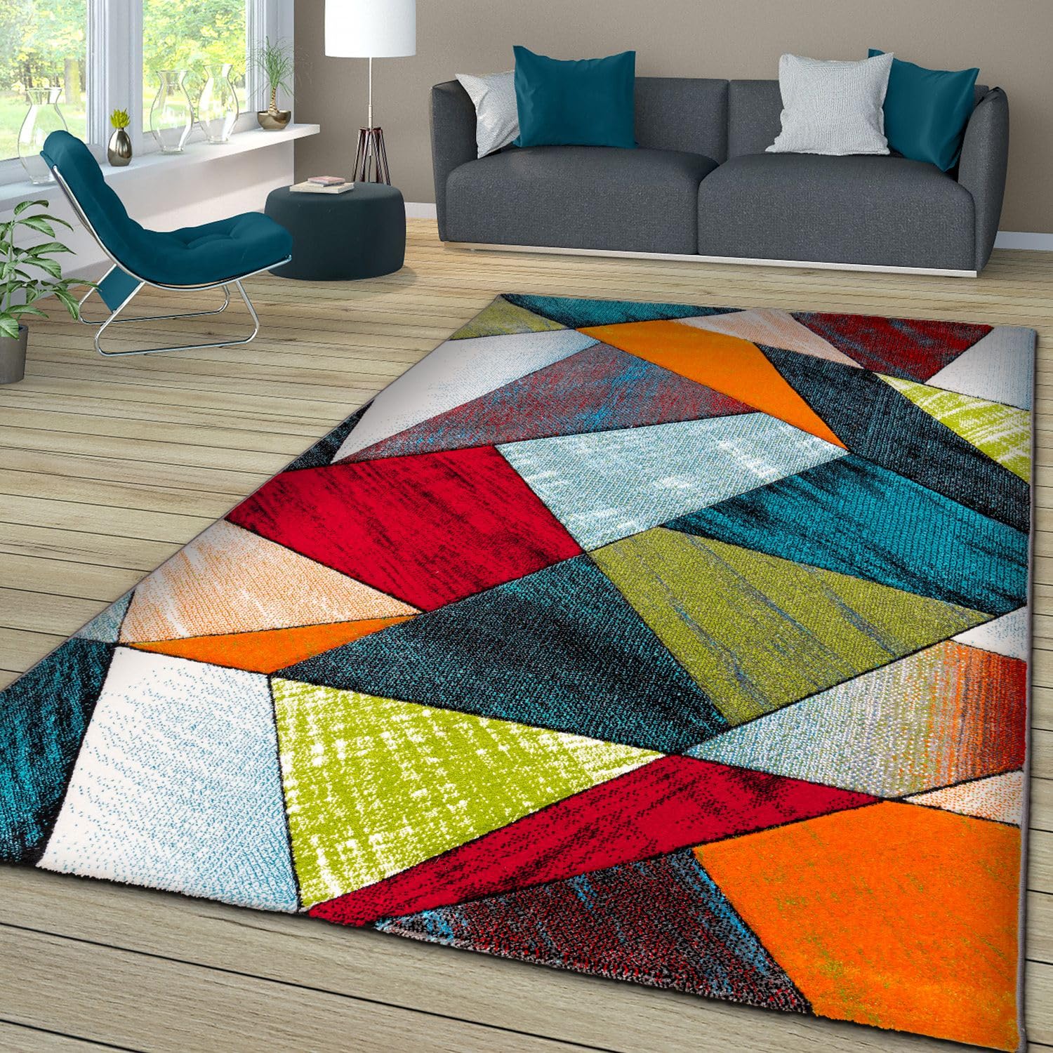 Tapis salon multicolore 160x230 cm pour masquer la poussière et égayer un sol sombre