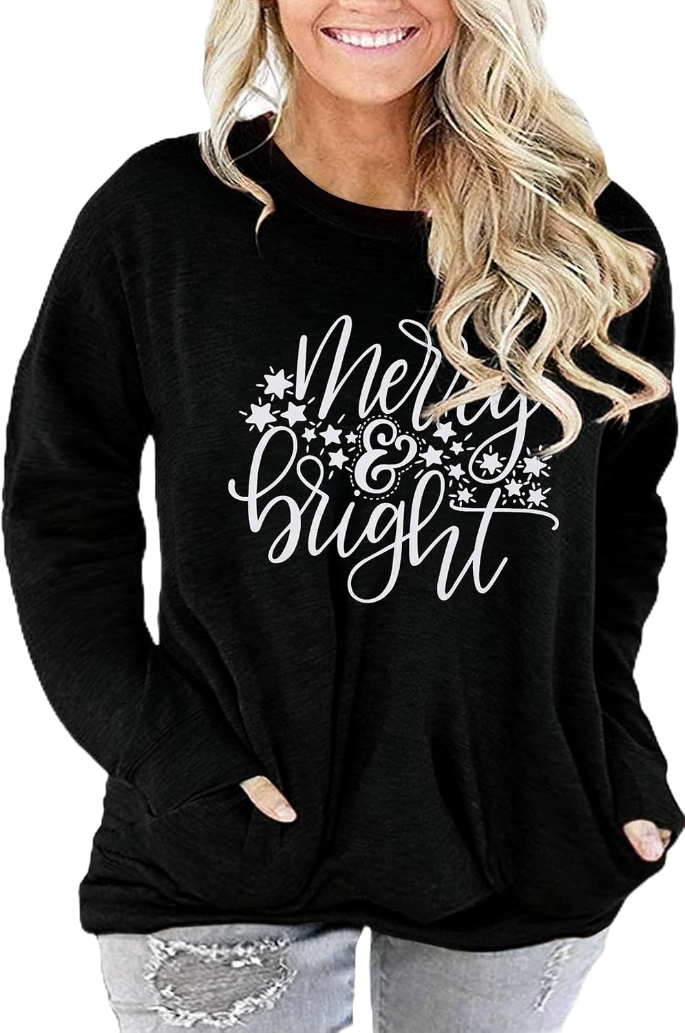 Plus Size Merry Christmas Baseball T-Shirt Women Long Sleeve Holiday Xmas Splicing Tee Tops