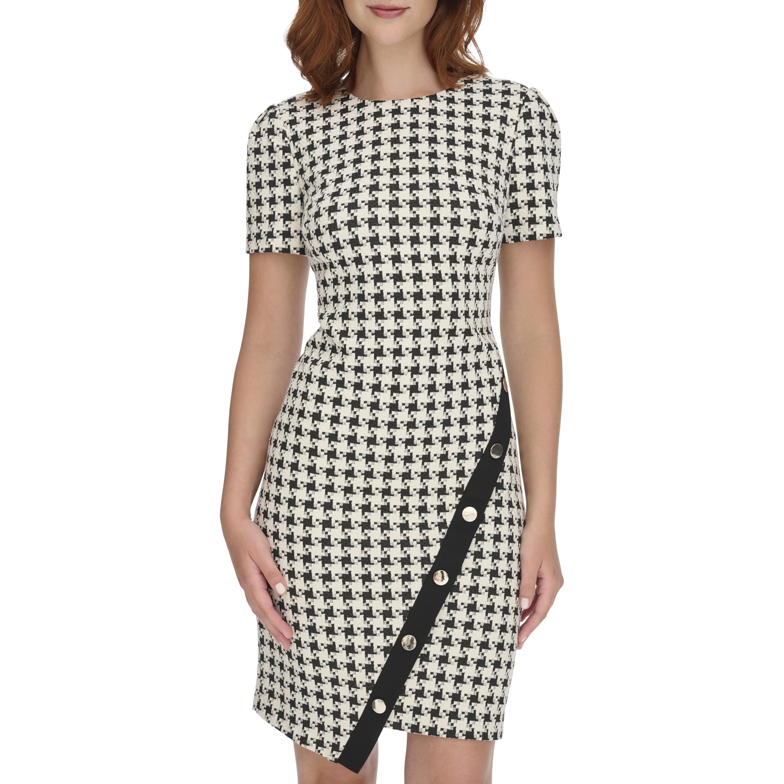 Tommy Hilfiger Womens Short Sleeve Asymmetric Hem Sheath Dress