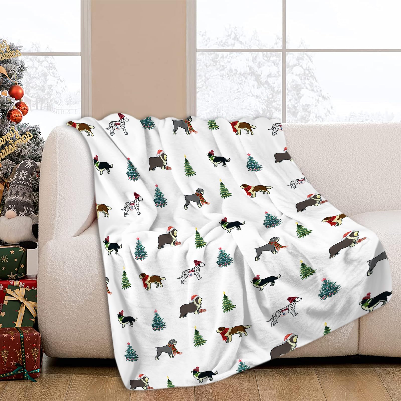 JOOCAR Christmas Dog Throw Blanket Cute Cartoon Dog Blanket Winter Festival Gift Cozy Soft Lightweight Flannel Plush Blankets for Bed Couch Living Room Sofa Chair,40x50 Inch - Image 2