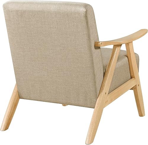 Miniatura 7 de Lexicon Silla decorativa moderna de mediados de siglo con marco de madera maciza en acabado natural, tela texturizada, sillón de sala de estar,