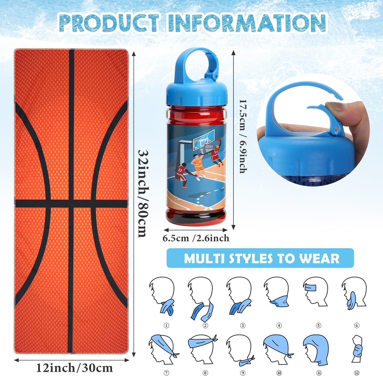 12 Pezzi Asciugamani rinfrescanti per Basket,Golf,Calcio,Sport,bomboniere per Feste a Tema Basket,Asciugamani rinfrescanti Traspiranti e Portatili,in Microfibra ad Asciugatura Rapida,32 x 12 Pollici,