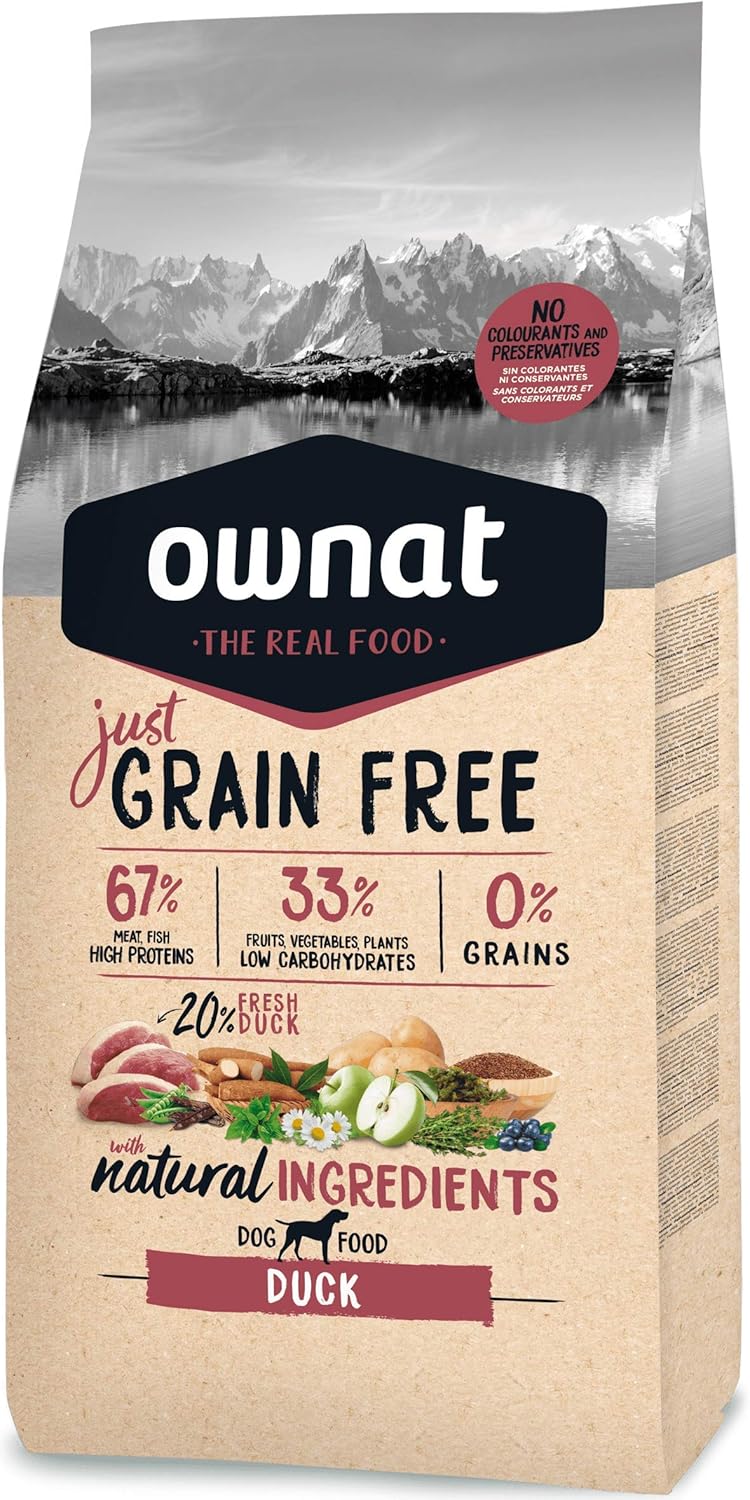 Ownat Pienso para Perros Carne de Pato Sin Granos (3 kg) Perros con Ingredientes Naturales sin Preservantes ni Colorantes, Comida Alta en Proteínas.