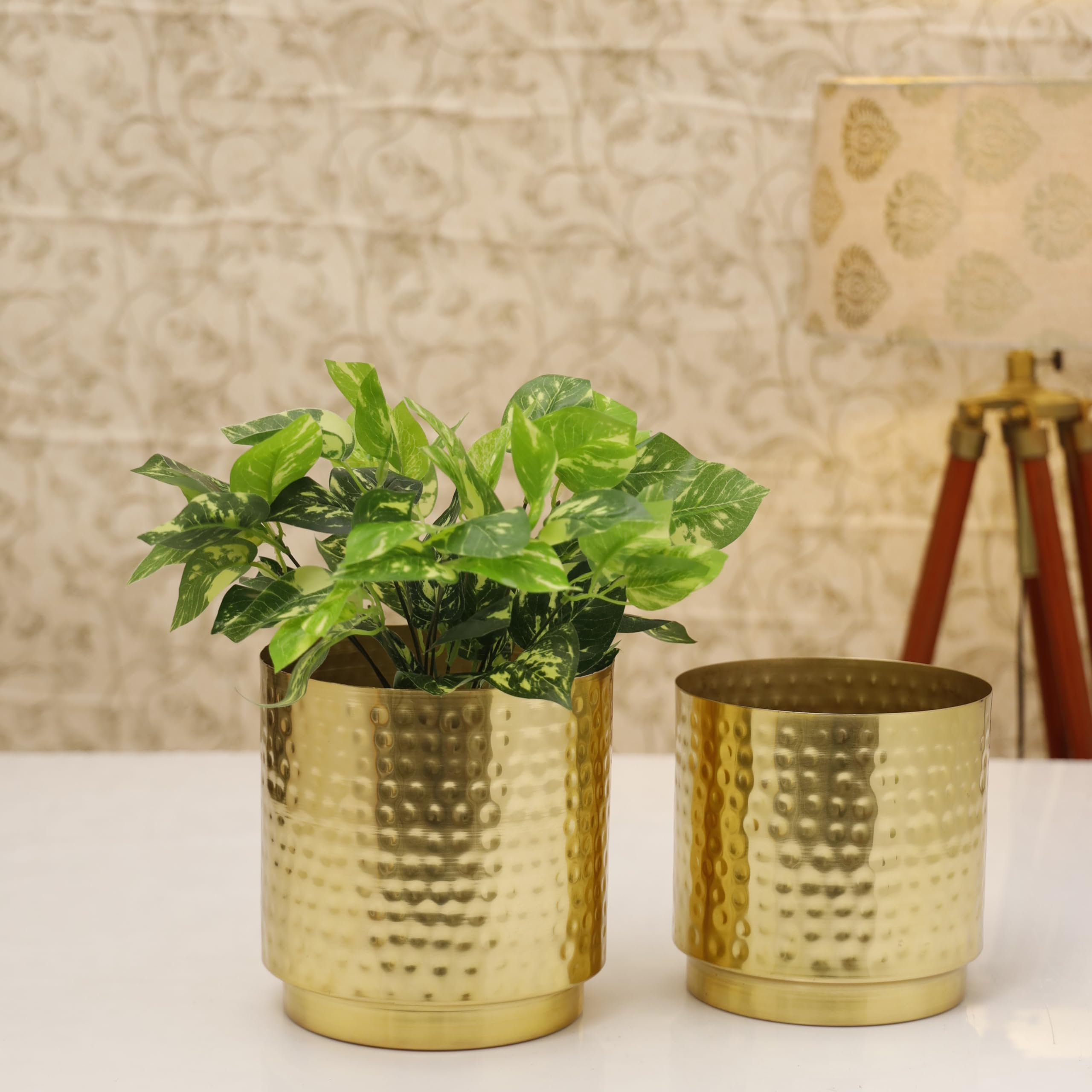 HomeShastra® Dew Gold Hammered Metal Planter Set of 2 | 8 Inch & 7 Inch (Height) by 7.5 Inch & 7 Inch (Dia) | Planters for Living Room, Bedroom Decor (Pack of 2) (B0CTKDS66X) Amazon Price History, Amazon Price Tracker