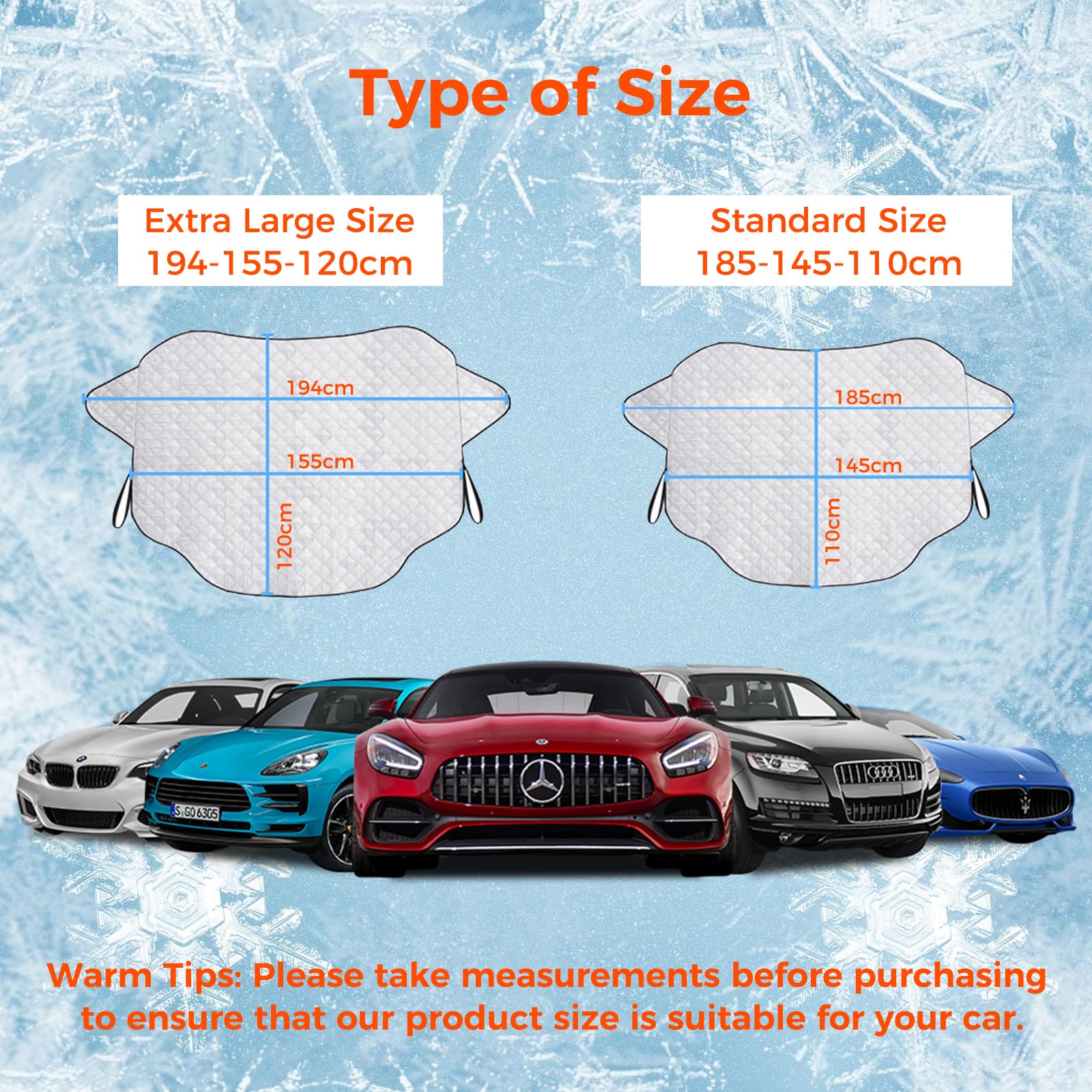 Couverture Pare Brise Avant Voiture, Magnétiques Protege Pare Brise Givre, pare soleil voiture Anti Givre Neige Anti Glace UV Soleil Protection Repliable Universelle pour Voiture SUV (180x 145 x110cm)