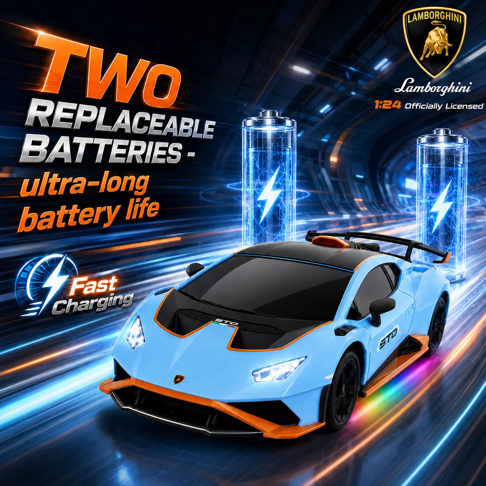 Lamborghini - Auto telecomandata, 1:24 ad alta velocità, con valvola a farfalla completamente proporzionale e luci LED, corsa 25 km/h, auto Lamborghini RC Drift per ragazzi dai 6, 7, 8, 9, 10, 11, 12