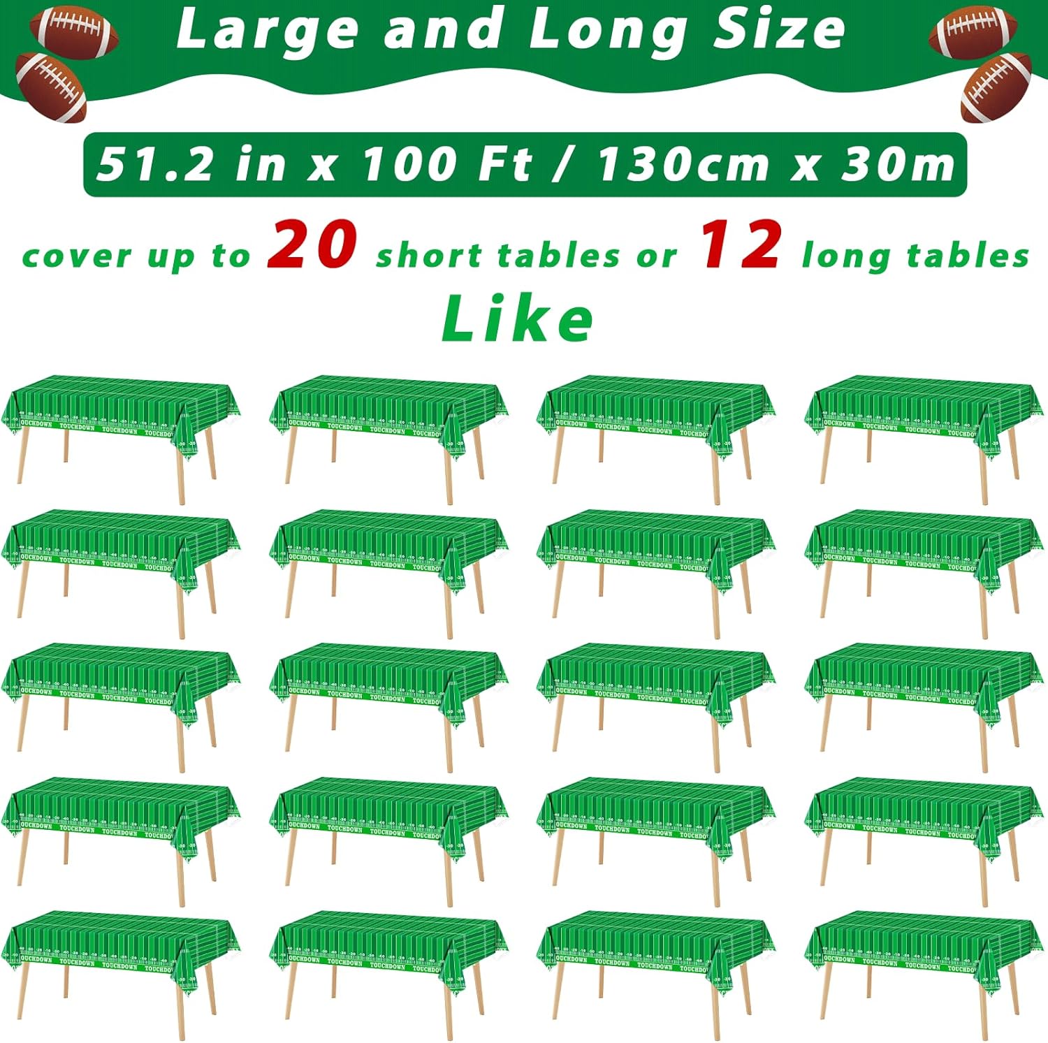 gisgfim 98.43 ft Football Tablecloth Roll Football Table Cover Roll Football Theme Birthday Party Table Cloth Disposable Waterproof Football Field Tablecloth for Tailgate Decor Football Party Supplies
