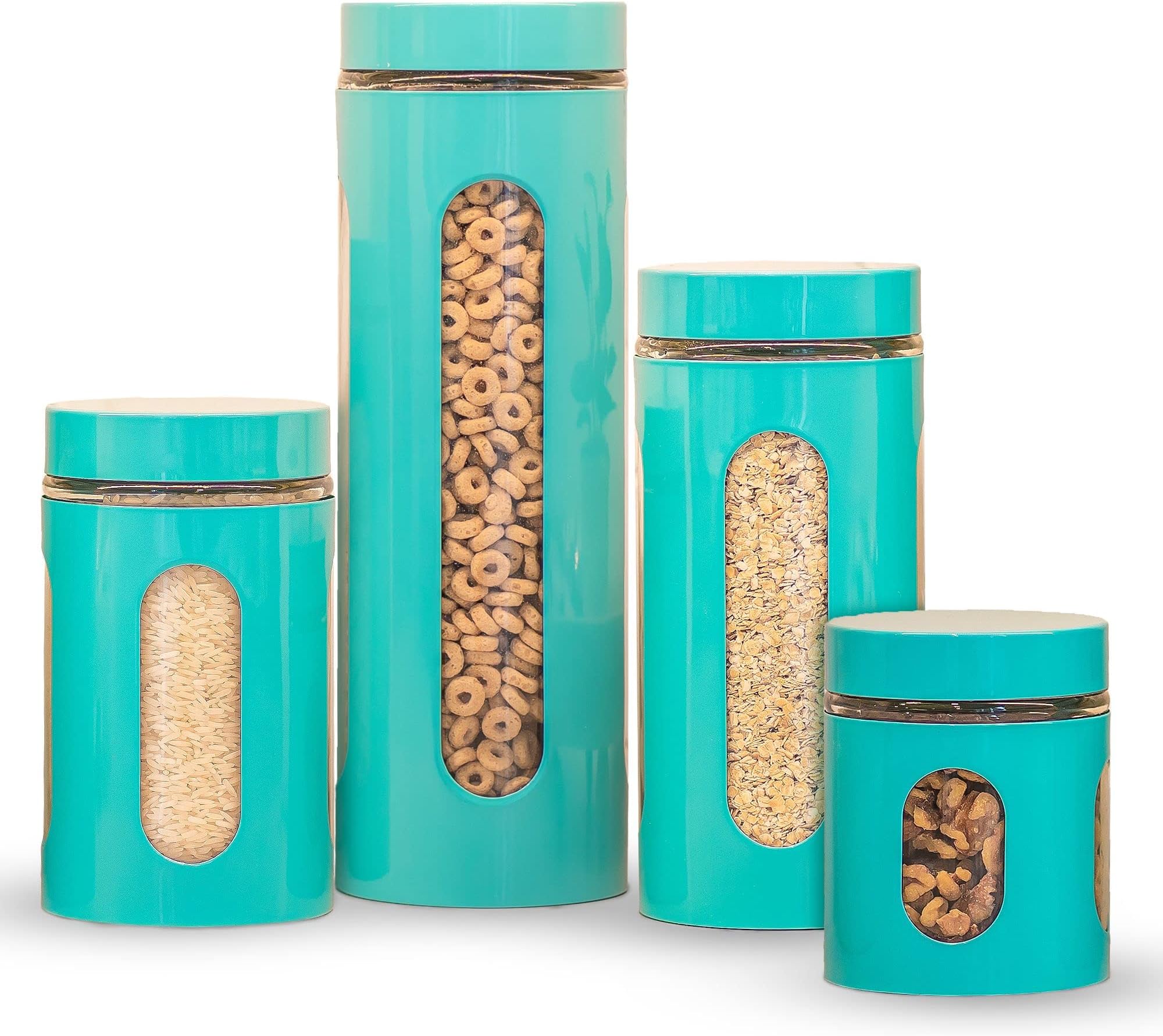 Venoly Stainless Steel Food Storage Canisters For Kitchen | 4 Piece Set of Airtight Kitchen Canisters | BPA-Free and Food Grade Safe Canister Set | See Through Glass Countertop