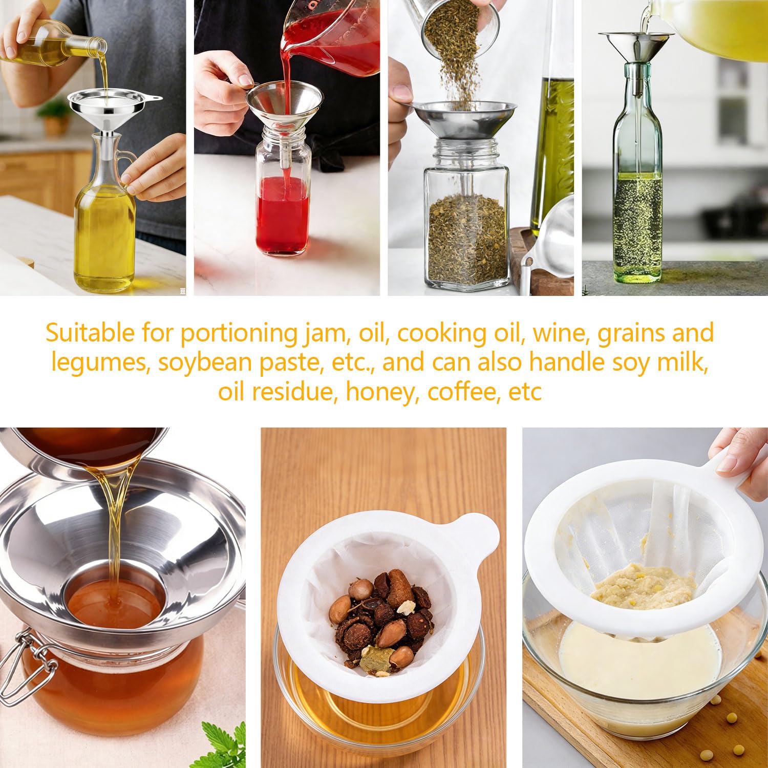 10 Teiliges Edelstahl Trichter Set für die Küche mit Feinsieb und Reinigungsbürste Trichter Küche mit verschiedenen Durchmessern Abfüll und Filterwerkzeug für Marmelade Öl Wein und Flüssigkeiten