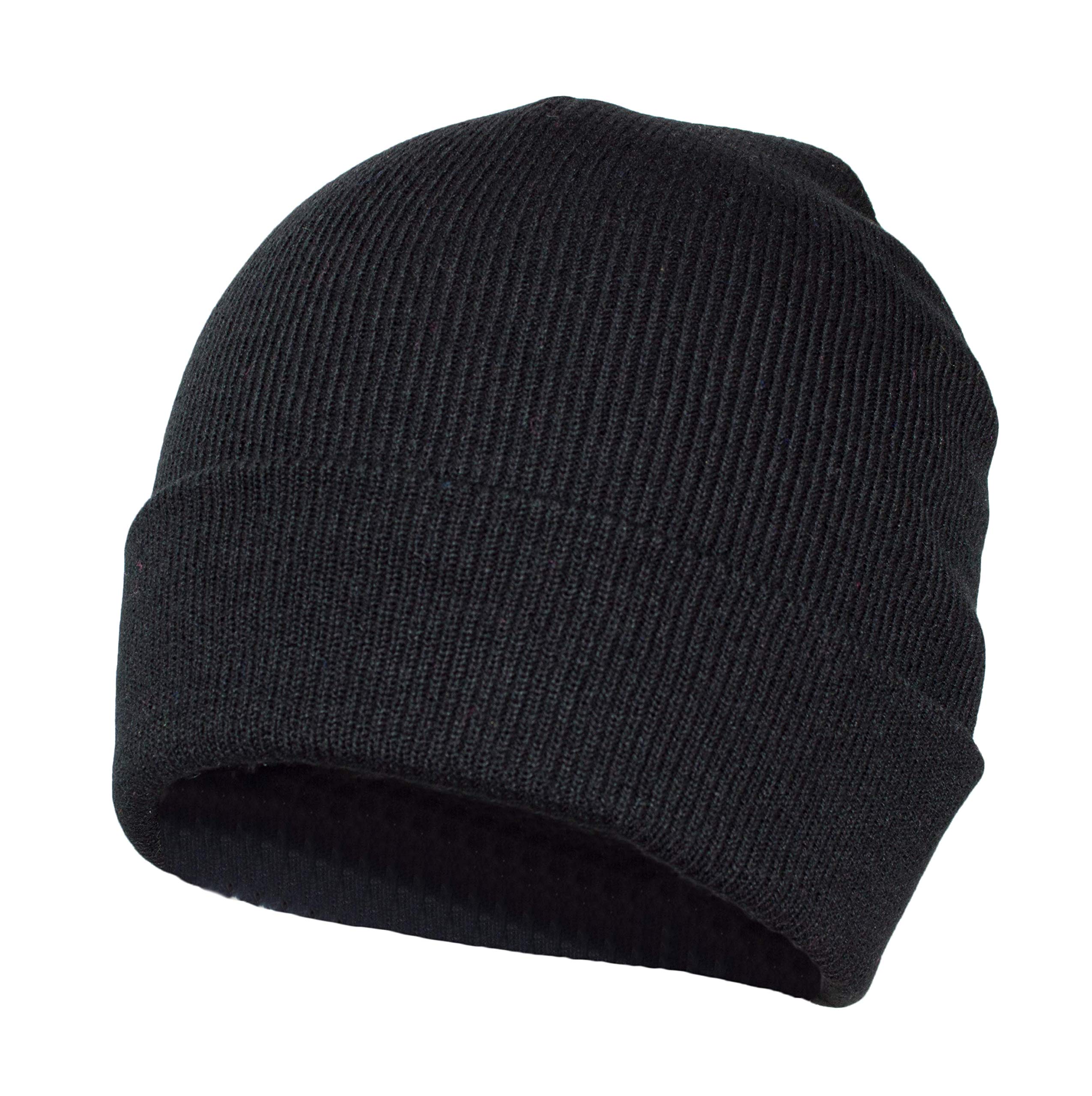 Classic Solid Knit Ribbed Beanie Hat, Warm Plain Cuffed Toboggan Skullie Cap