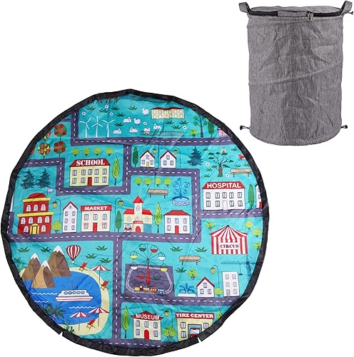Miniatura 4 de Cesta de almacenamiento de juguetes con tapete de juego Cityscape, almacenamiento de juguetes y bloques de construcción, almacenamiento de bloques