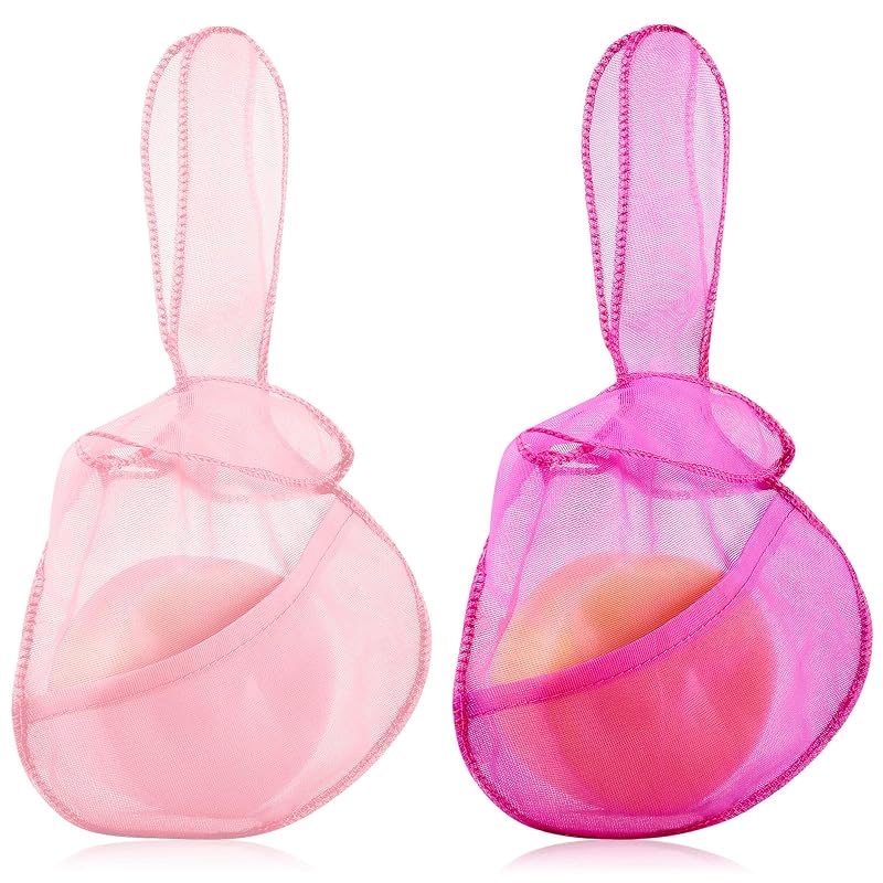 Nuanchu Pacote com 2 bolsas para sabonete e shampoo em barra, formato de coelho, rosa-claro e rosa-rosa, tamanho L