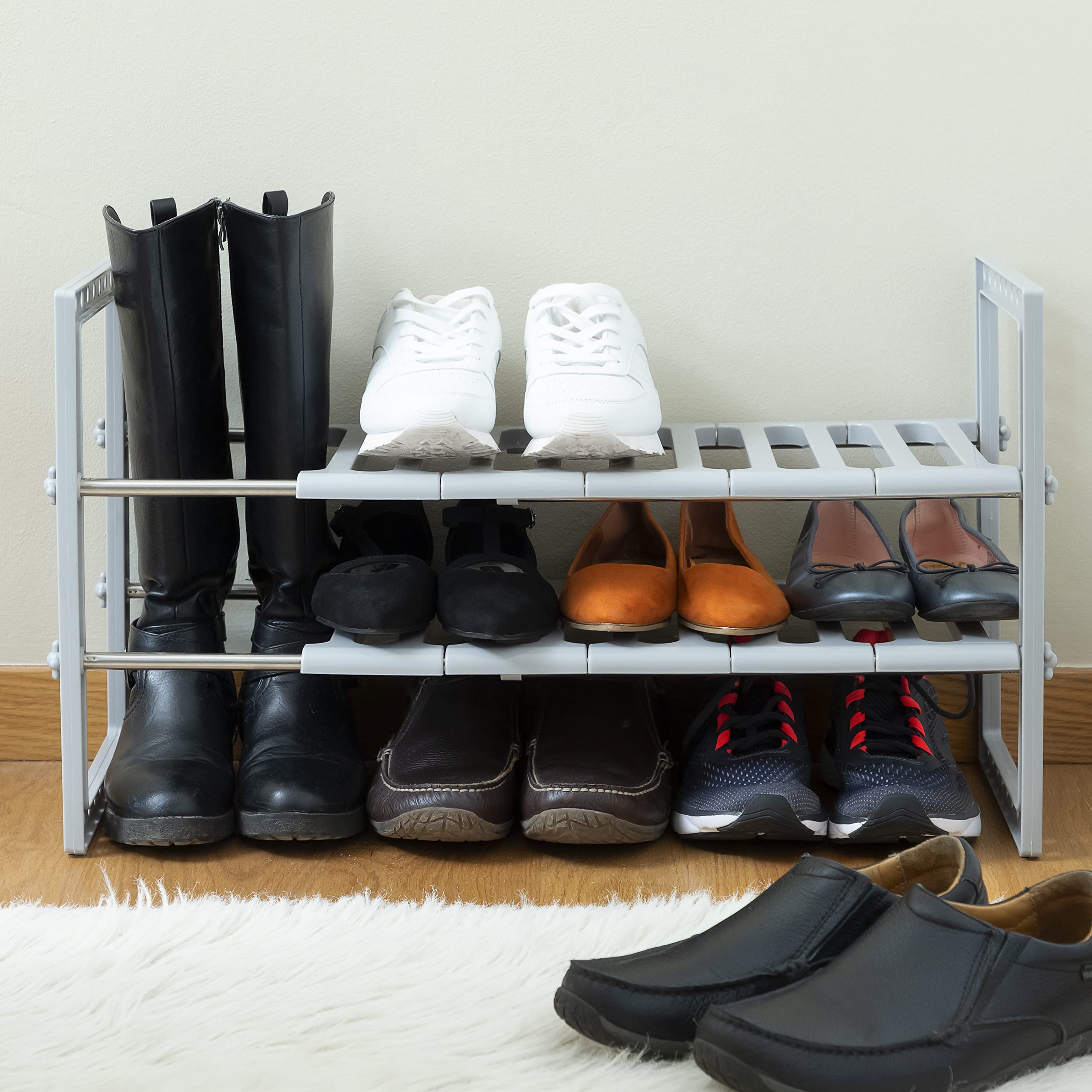 InnovaGoods - Scaffale Espandibile Shibblek per Lavandino, Ottimizza Spazio, Design Moderno, Resistente e Durevole, Facile da Pulire, Adattabile, Acciaio Inossidabile, Grigio, Mediano