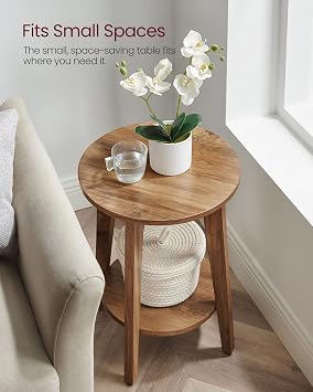 VASAGLE MAEZO Collection - Set of 2 Side Tables, 2-Tier Small Round End Tables, Nightstands with Tapered Legs, Curved Transitions, for Small Spaces, Living Room, Bedroom, Honey Brown ULET289K01
