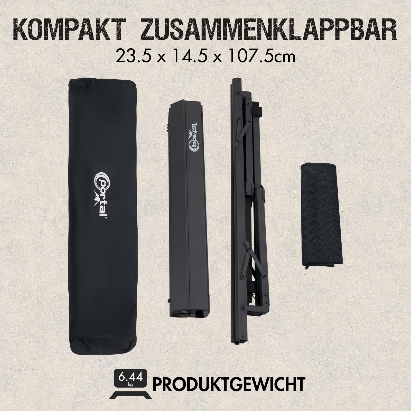 PORTAL Campingtisch faltbar Höhenverstellbar Klapptisch Aluminium 108 x 71cm rollbar Camping Tisch klappbar Falttisch leicht für Picknick Party Garten Wandern Reisen