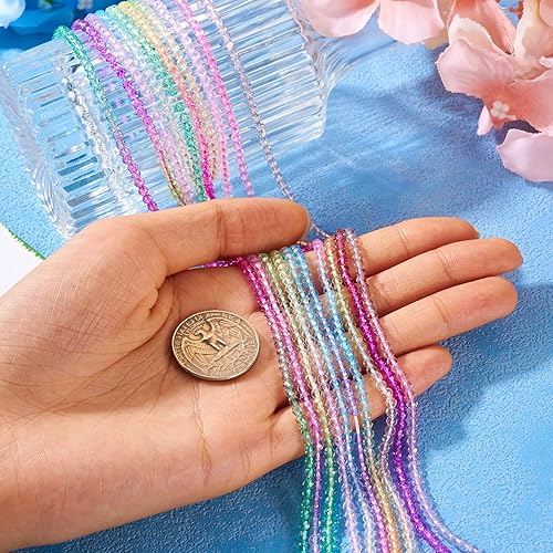 Miniatura 5 de Cheriswelry Cuentas de vidrio facetado degradado de 0.118 pulgadas, 10 colores, cuentas redondas sueltas de cristal transparente para manualidades,