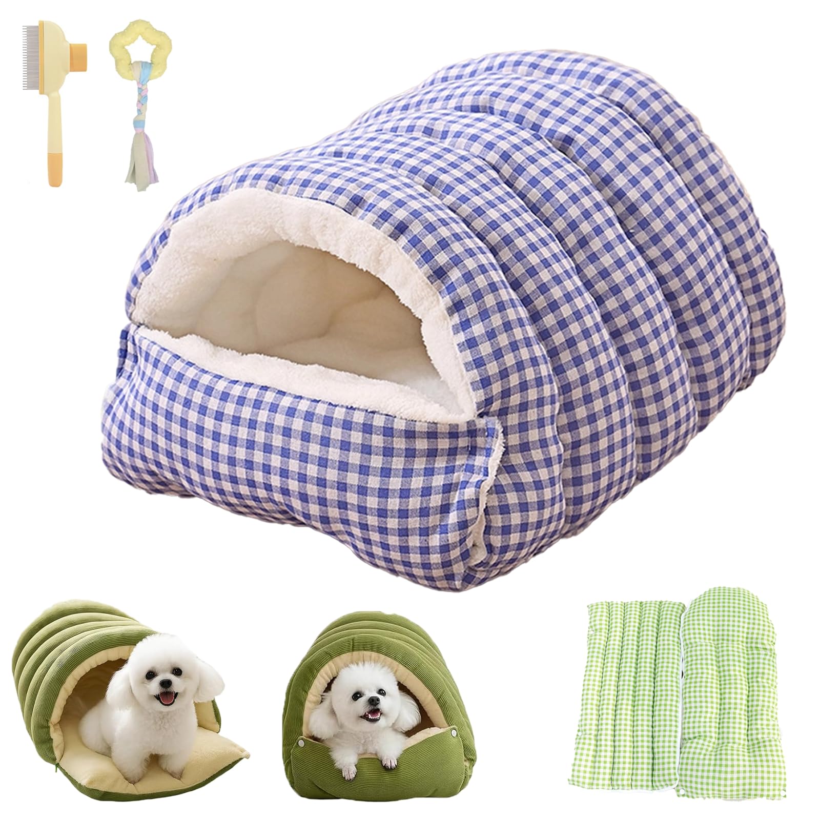 Cozy Monster Cat Bed, Soft and Warm Pet Cave for Indoor Cats, Removable and Washable Winter Closed-Off Cat Bed, Dual-Purpose Small Dog Nests, for Cats, Kittens and Small Dogs (Purple Check,M)