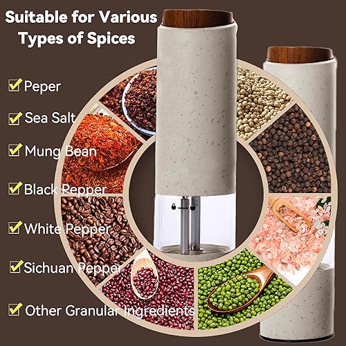 Miniatura 4 de Juego de molinillo eléctrico de sal y pimienta, molinillo de pimienta recargable con luces LED, grosor ajustable, operación con una mano, fuente de