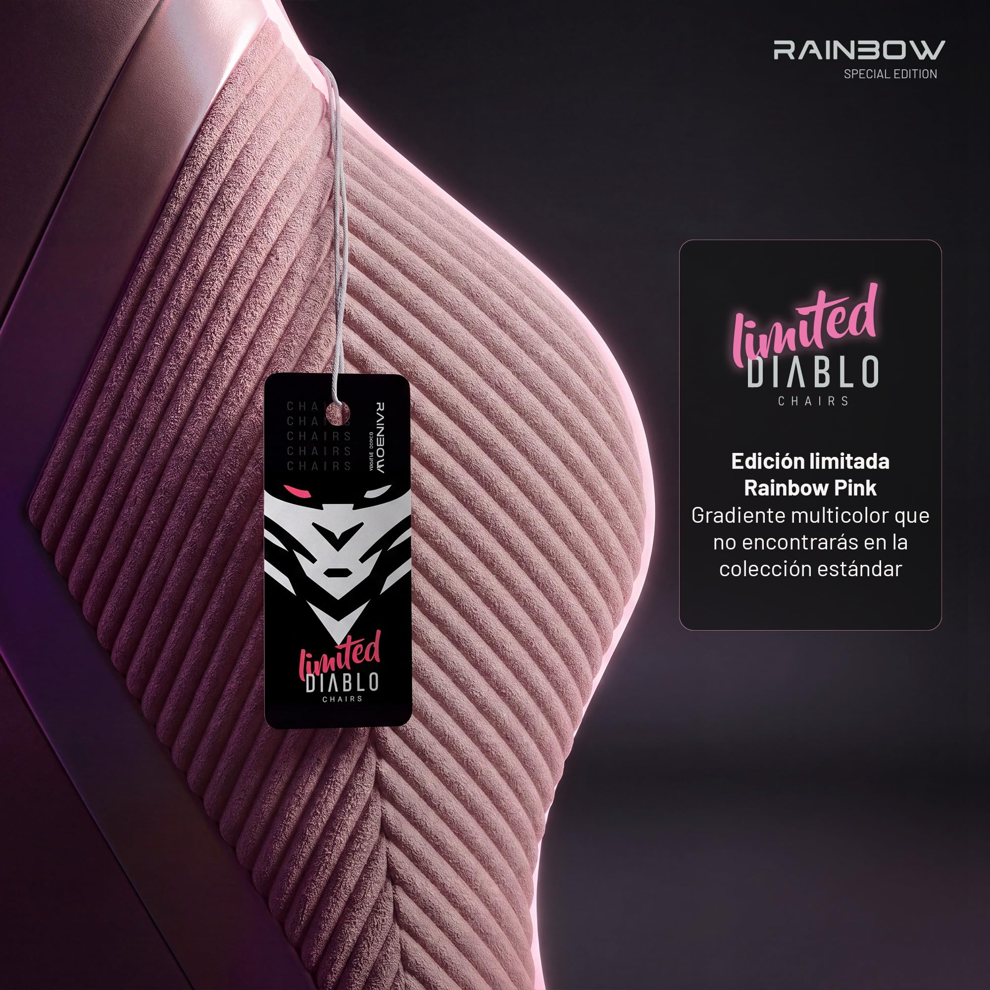 Diablo Silla Gaming Ergonomica de Tela Silla Gamer Reclinable para PC Oficina Setup Gaming con Reposabrazos 3D Soporte Lumbar Reposacabezas Profesional hasta 140 kg Rainbow Pink | Silla de juegos con almohada, función basculante, respaldo de 140°, tejido