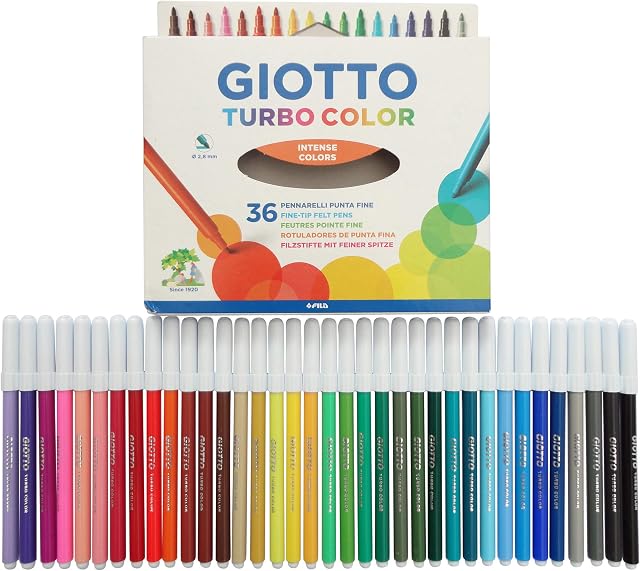 GIOTTO 36 Pack Turbo Colour Felt Tip Fibre Pens - Fine - School Kids Art
