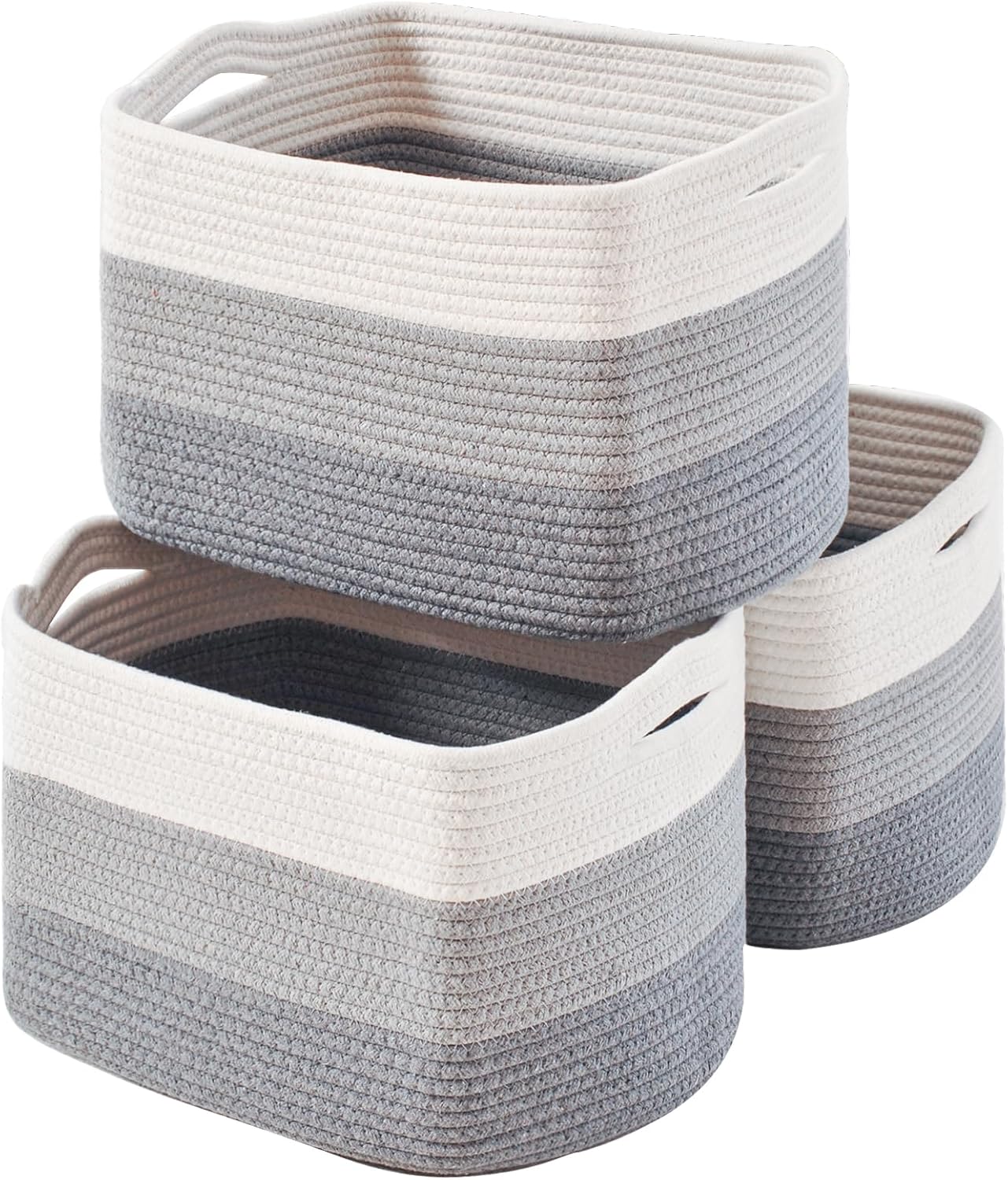 Storage Baskets for Organizing Shelves, Woven Cotton Rope Baskets for Storage Books Towels Toys, Organizing Baskets, Toy Basket for Nursery Bathroom, 15″x11″x9.5″, 3 Packs, Gradient Grey