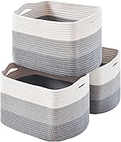 Vista 21 de Cestas de almacenamiento para organizar estantes, cestas de cuerda de algodón tejida para organización del cuarto del bebé, organizador de libros