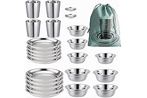 Durable Stainless Steel Camping Plates Cups and Bowls