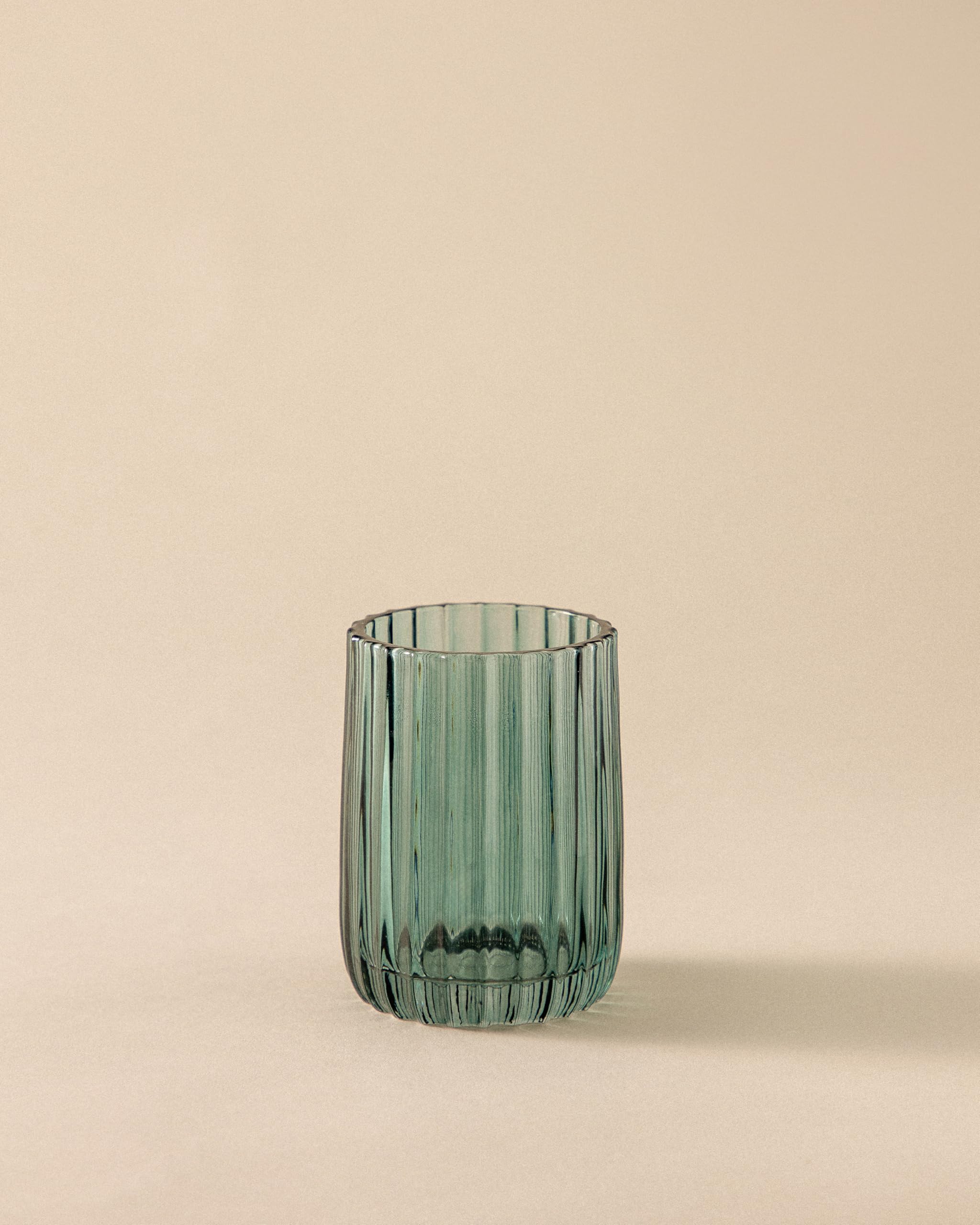 Cosmic Lido Vaso Portacepillos para Encimera de Baño con Diseño Contemporáneo y Circular. Soporte para Cepillos de Dientes de Cristal de Color Bluish Green
