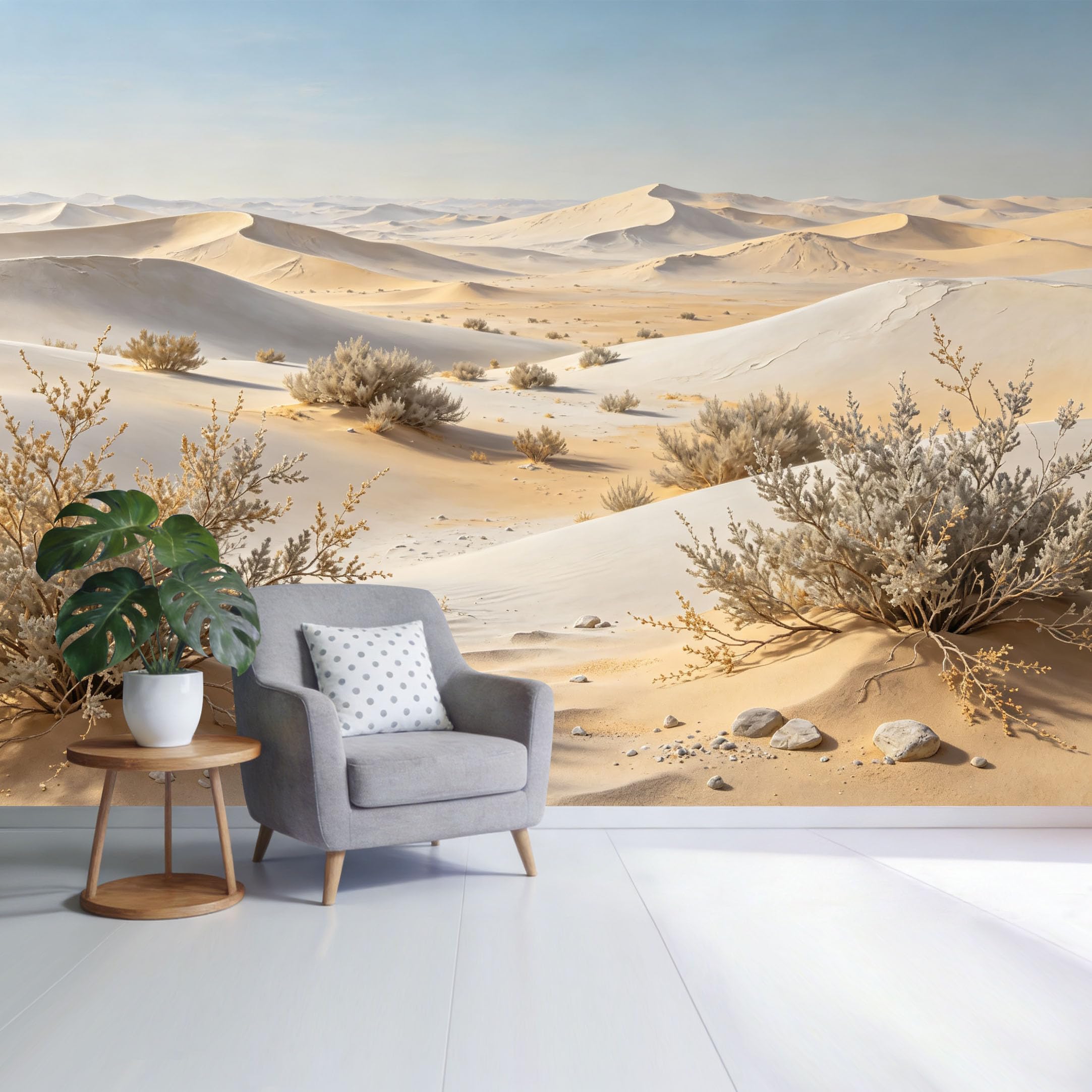 Custom Size Wall Mural Desert Landscape Sand Dunes with Bushes Natural Warm Tones Minimalist Scenery SelfAdhesive Wall Fabric Removable Wallpaper for Home Office Decor
