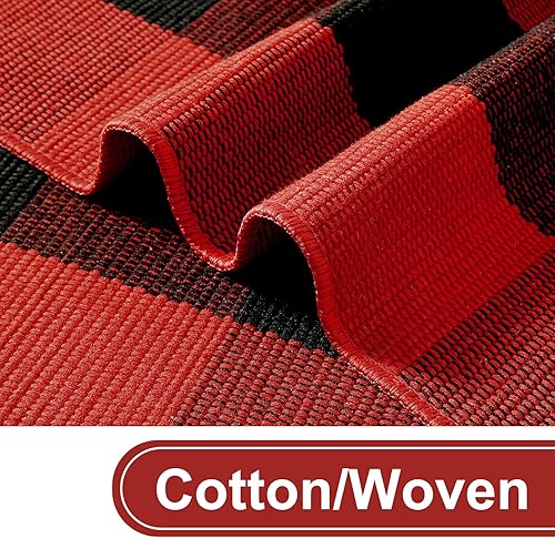 Miniatura 4 de Tapete Kimode de algodón, a cuadros, color negro y blanco, lavable, para porche, entrada, cocina