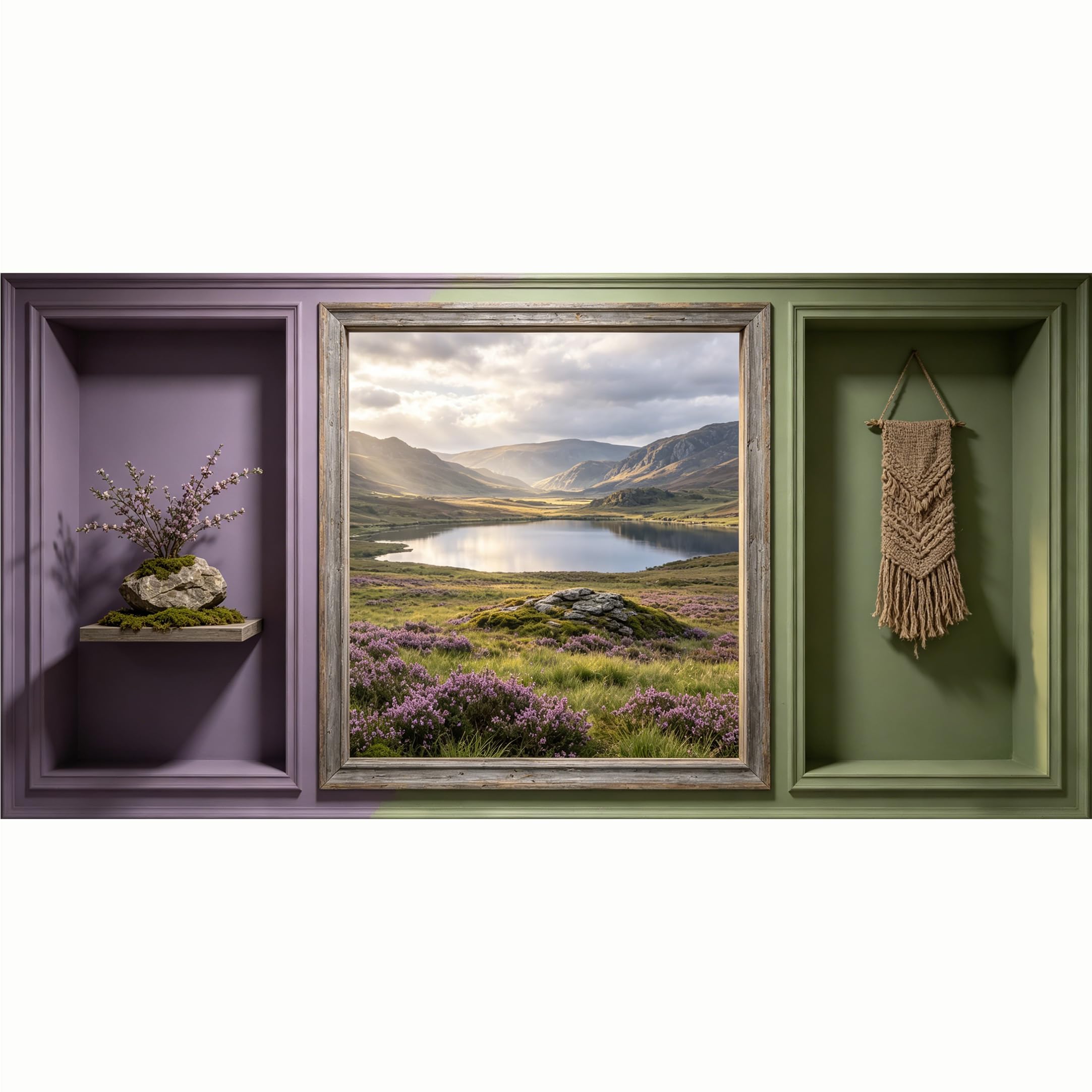 QZLITHOTIC 50x100cm 3D Framed Wall Art， Mountain Lake Landscape Scenery Self‑Adhesive Mural， Water‑Activated Peel & Stick Fabric Decor Wall Decal for Bedroom Living Room