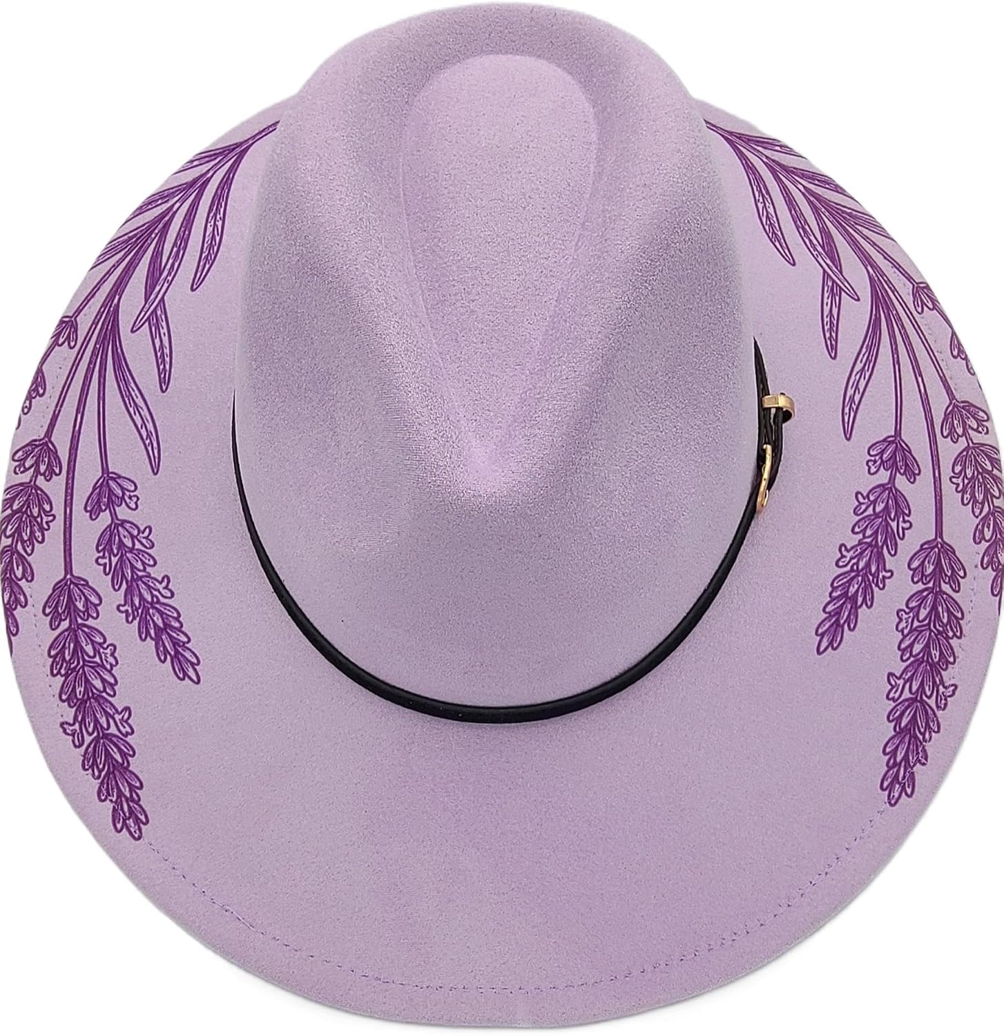 Engraved Lavender Fedora Hat Unisex One Size - Wide Brim Western Floral Birthday Gift Hat
