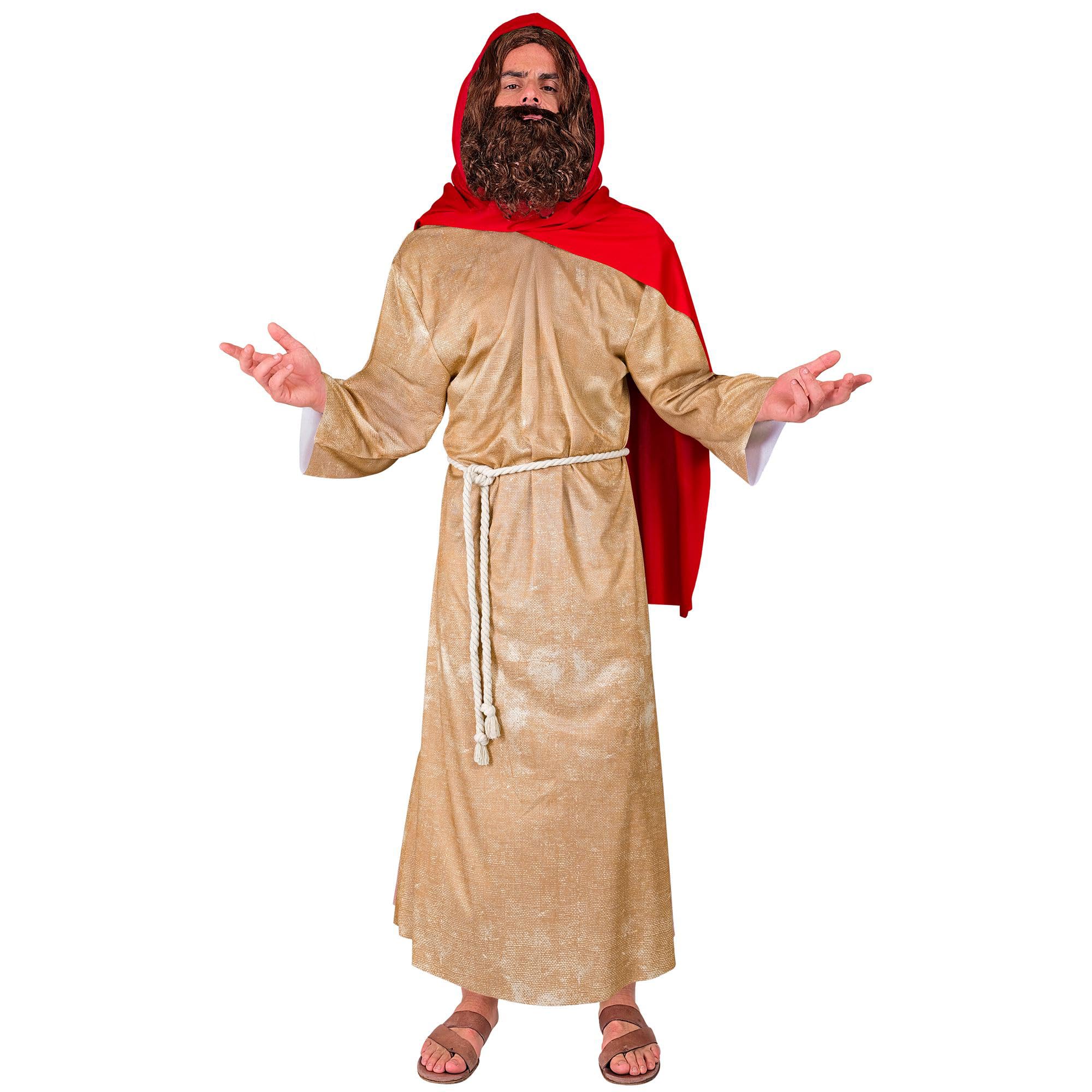W WIDMANN MILANO Party Fashion - Messias Kostüm Herren | 5-teiliges Set mit Tunika, Gürtel, Schultertuch, Perücke und Bart für Krippenspiel, Theater, Mottopartys, Karneval