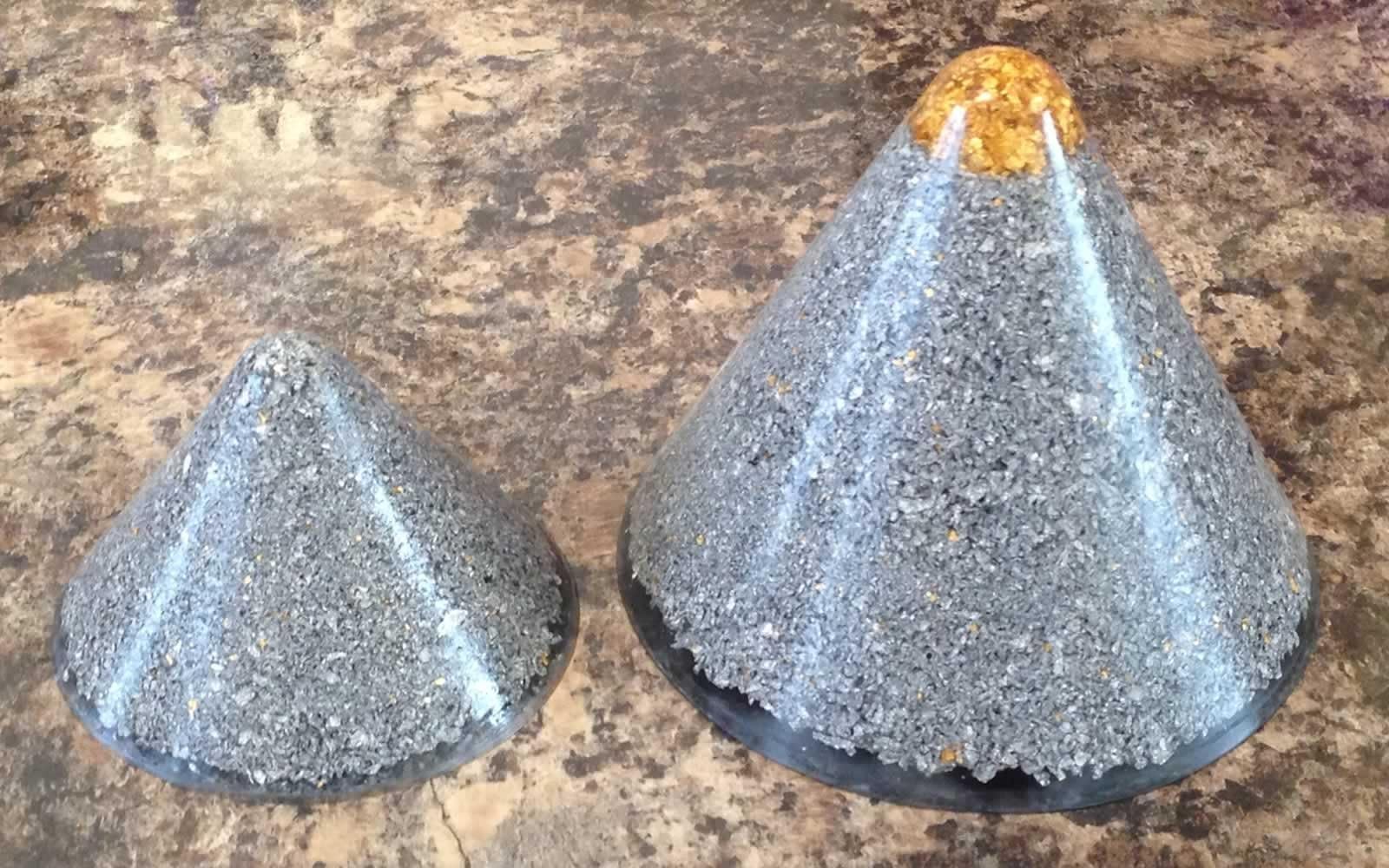 Orgones Large Deluxe Gold Tipped Lemurian Orgonite Holy Hand Grenade Cone