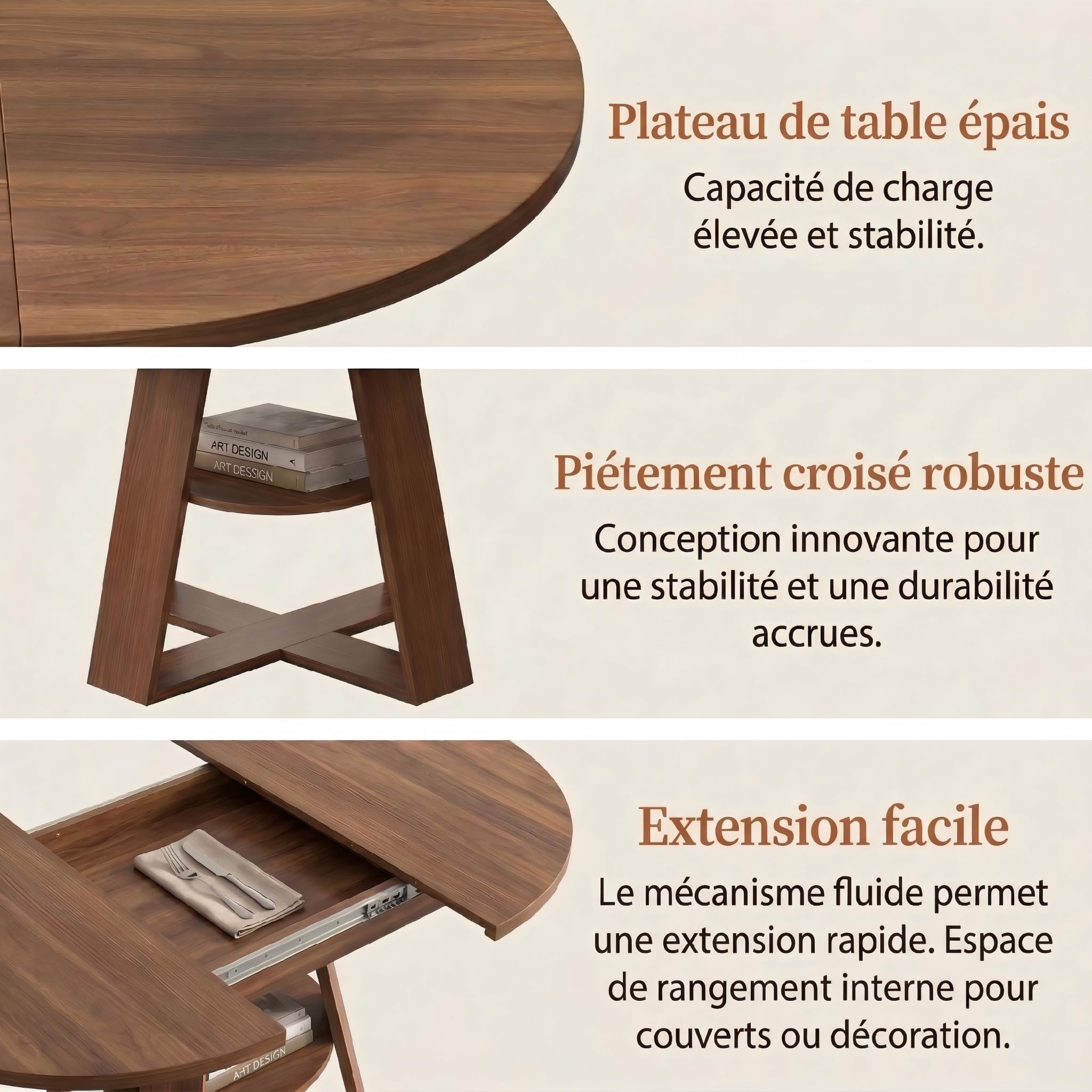 Esstisch Rund Ausziehbar, 100-140cm Moderner Küchentisch Holz, Esszimmertisch Oval für 4-6 Personen, Wohnzimmertisch mit Offenen Ablagen für Küche, Esszimmer und Wohnzimmer