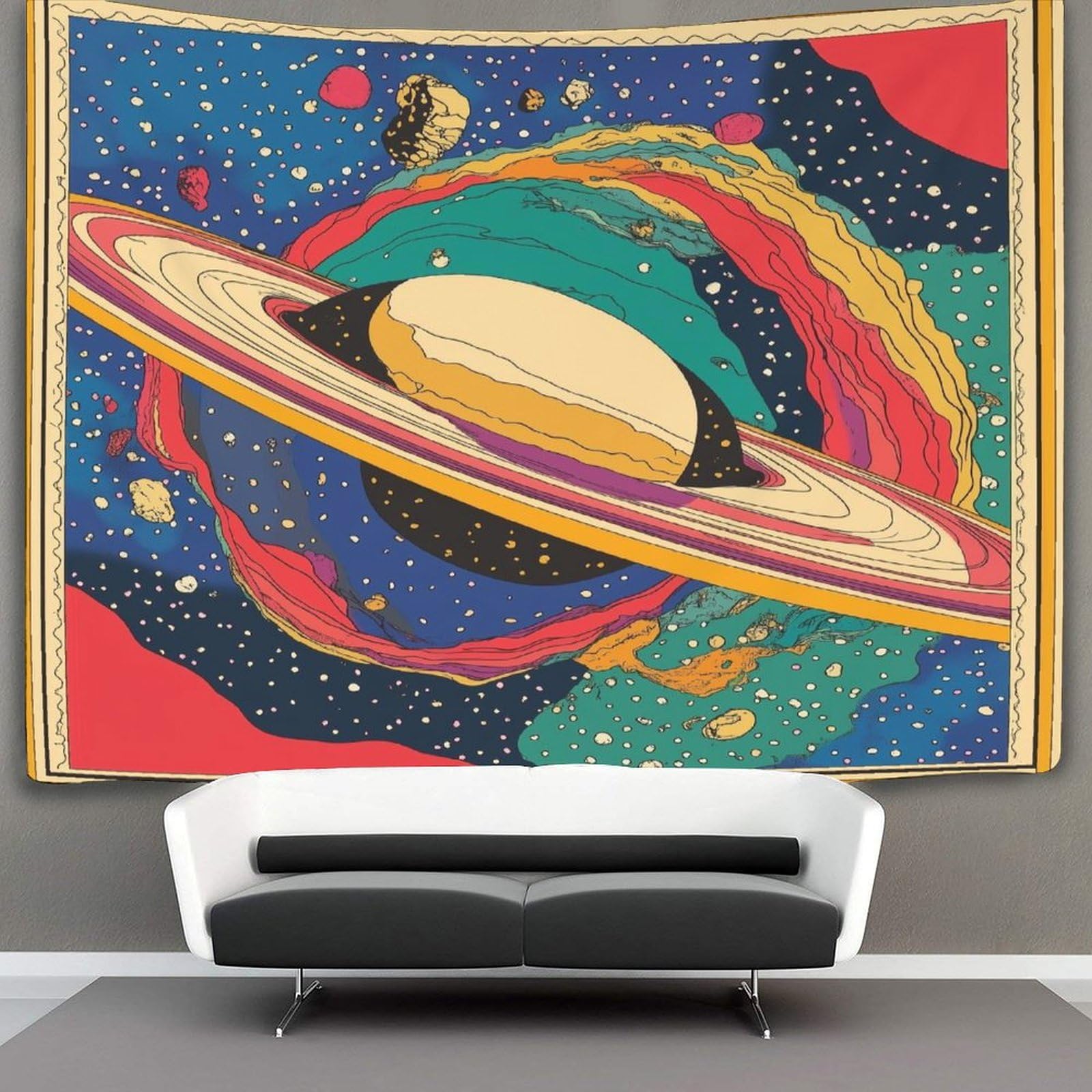 kaiyun Saturn Tapestry Wall Hanging,light Colors Bold Lines Wall Tapestry for Bedroom Decor Birthday Party Celebration Or Garden Backdrop 70cmx100cm