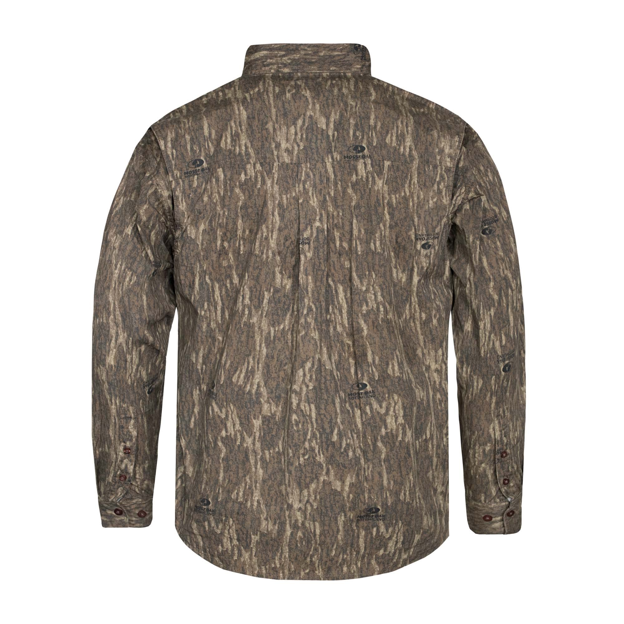 Mossy Oak Cotton Mill 2.0 koszulki myśliwskie z długim rękawem moro dla mężczyzn, Bottomland, L