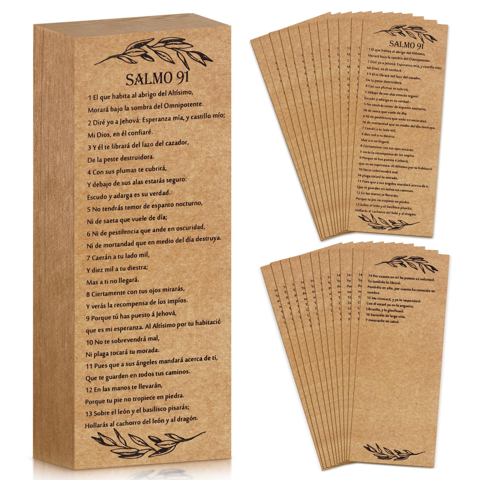 Skyygemm 200 Pcs Psalm 91 Bookmarks Bulk Clergy Appreciation Gift Christian Bible Scripture Kraft Paper Prayer Card Religious Verse Inspirational Sunday School Teacher Gift for Church Pastor (Spanish)