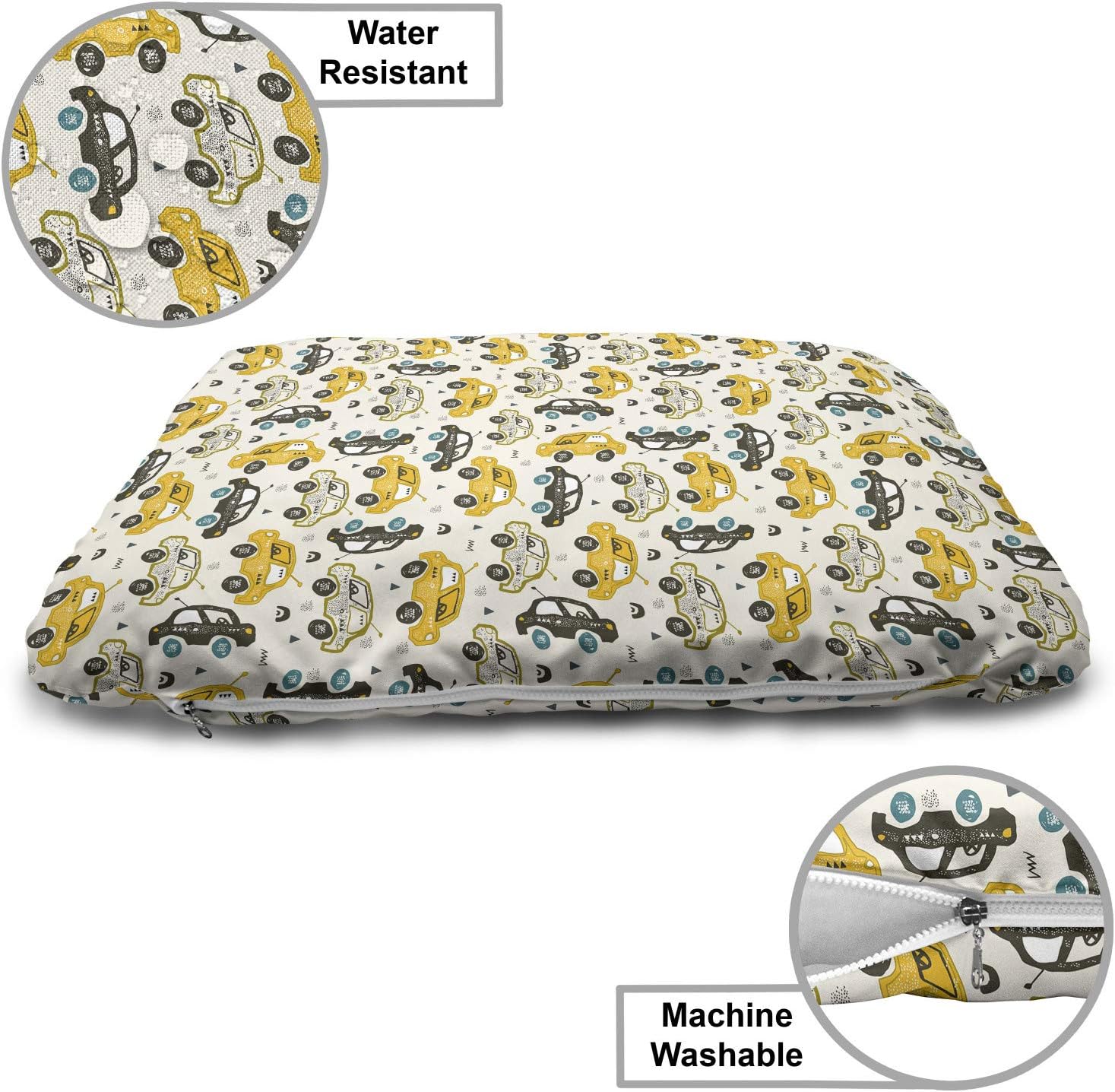 review Lunarable Automobile Pet Bed, Funny Cars Style Vehicles on Road Childish Cartoon on Eggshell Backdrop, Chew Resistant Pad for Dogs and Cats Cushion with Removable Cover, 24