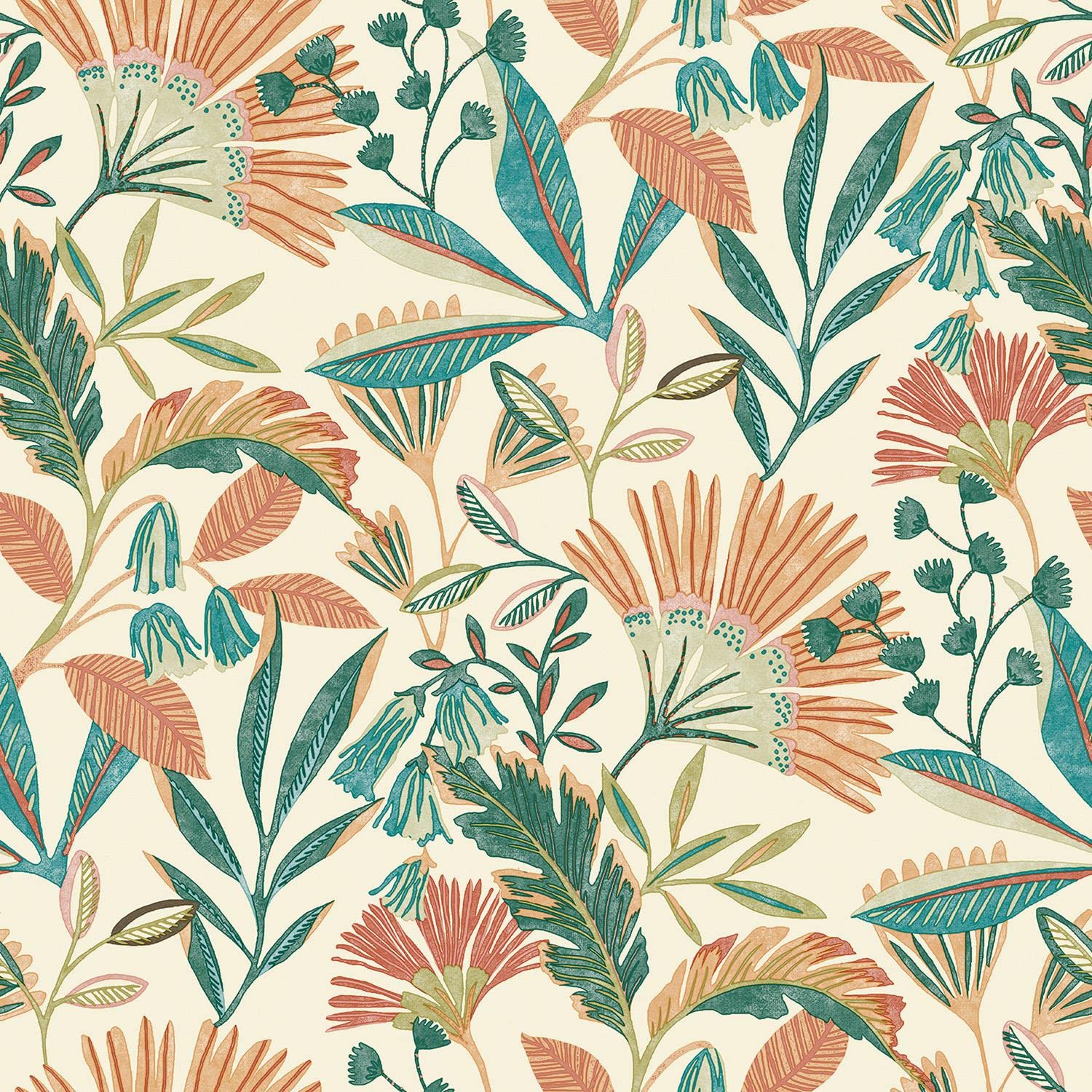 Ciara Tropical Leaf Orange Green Wallpaper - Botanical Floral Leaves - Modern Contemporary Textured Vinyl Paste The Wall