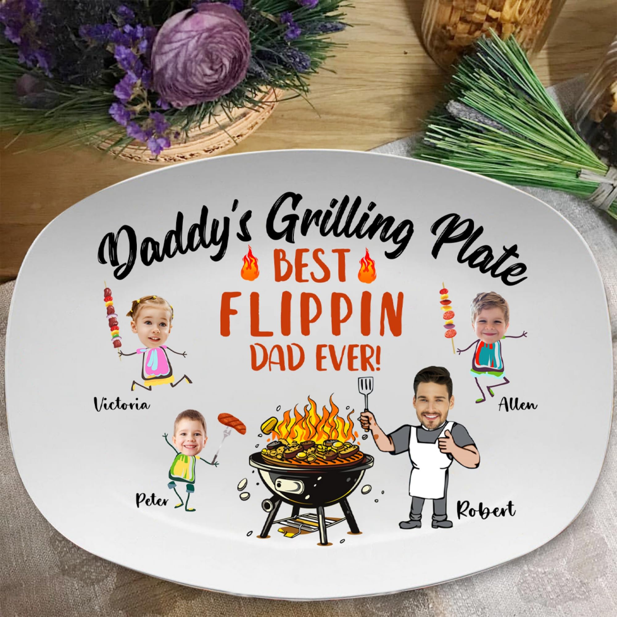 Plaque à griller personnalisée drôle avec visage de papa, photo et nom, cadeau fête des pères Noël anniversaire