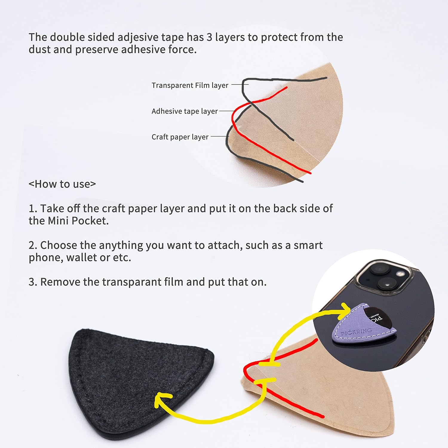 シンセカードウォレット ギターピック用ミニポケット スマートフォン付き レディース メンズ, ブラック, モダンスリム