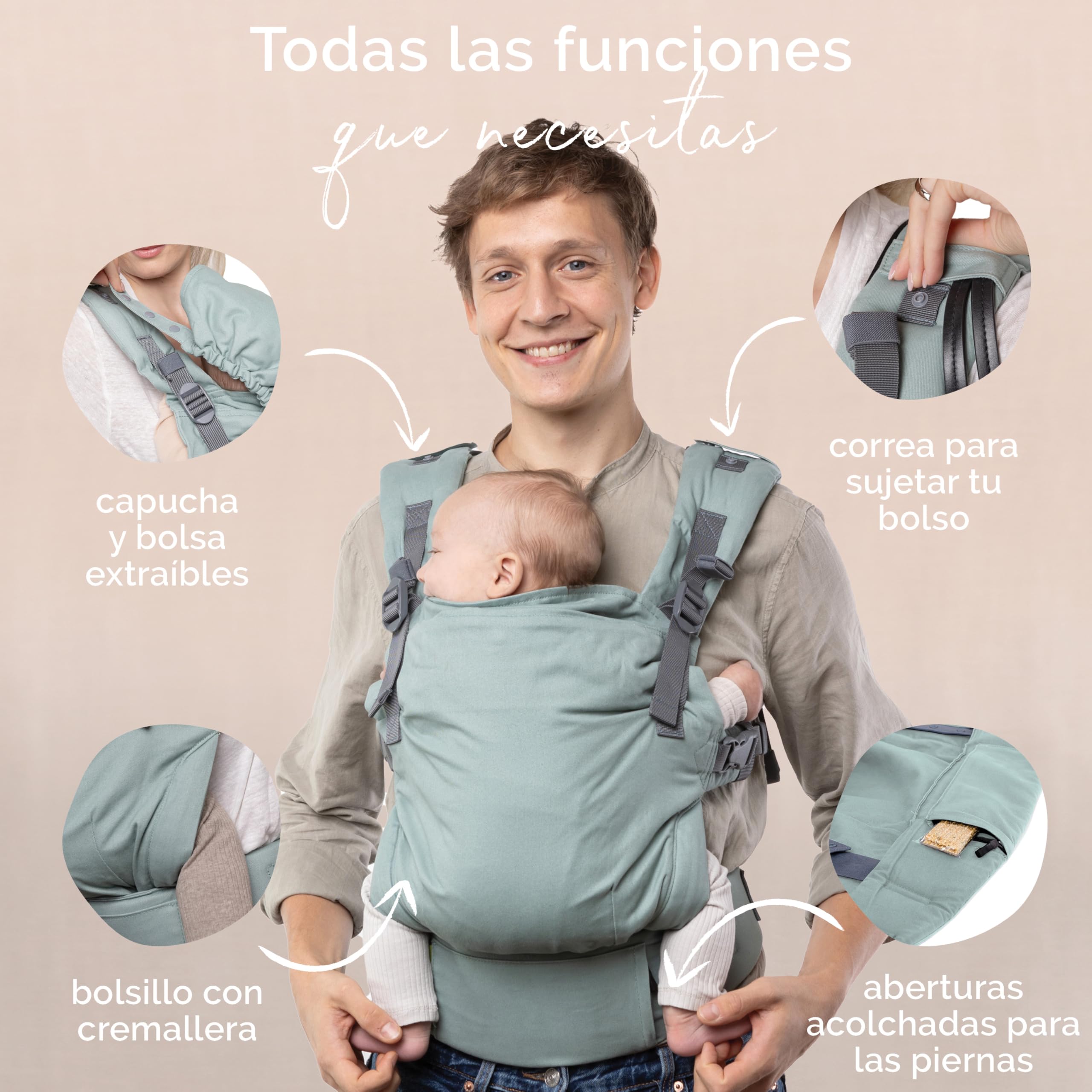 Boba X Mochila Portabebés Ergonómica - Ajustable de Bebé Recién Nacido a Niño - 2 en 1: Portabebé Delantero y Mochila de Porteo a la Espalda con Tirantes Cruzados (3-20 kg) - Sea Mist — view 5