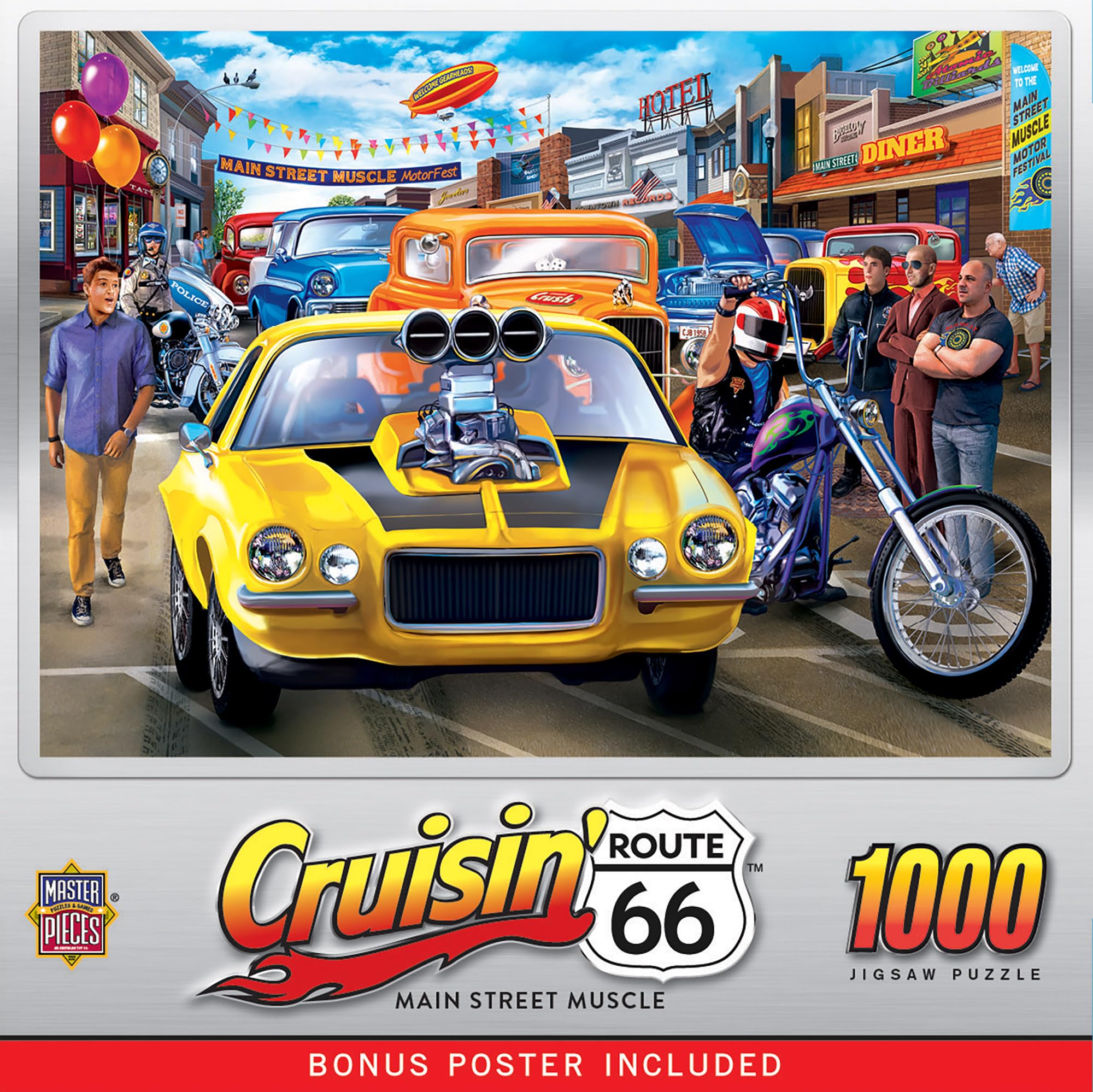 1000 Piece Jigsaw Puzzle, Route 66 Main Street Muscle, Fun for Adults, Family, Kids, 19.2…