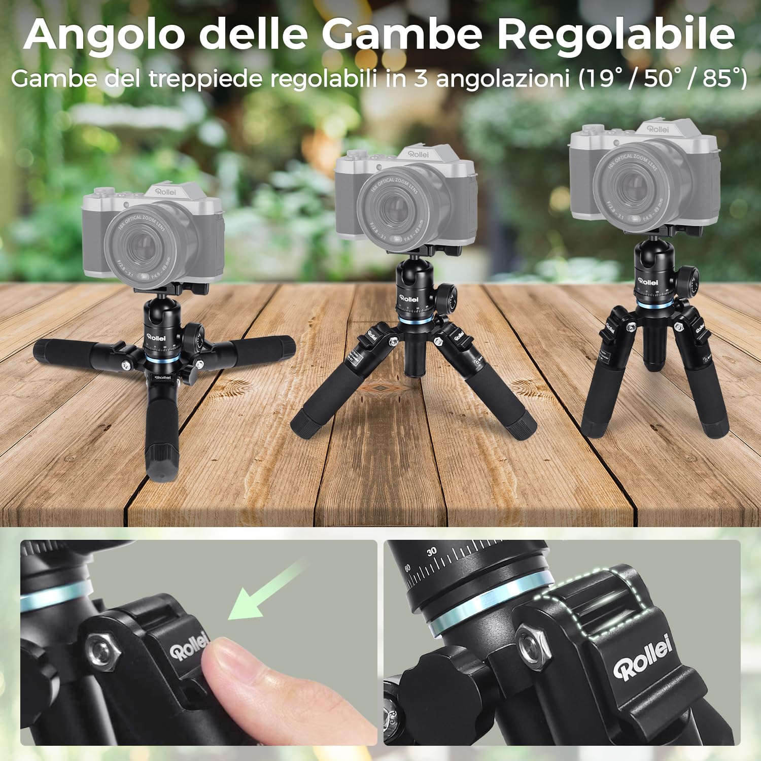 Rollei Compact Traveler Mini M1, Mini Treppiede Fotocamera in Alluminio 49cm Cavalletto Fotografico Piccolo Leggero con Testa a Sfera Arca Swiss per DSLR Nero, Macro-Treppiede-Fotocamera-Tripod