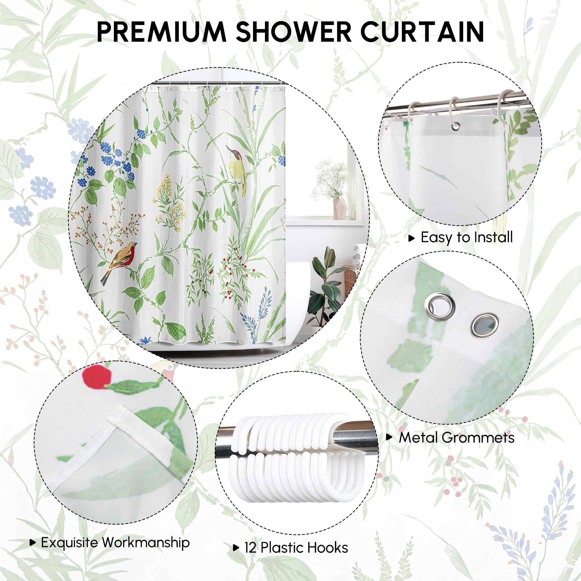WELTRXE Shower Curtain Mould Proof Mildew Resistant, 183X183cm - Image 2