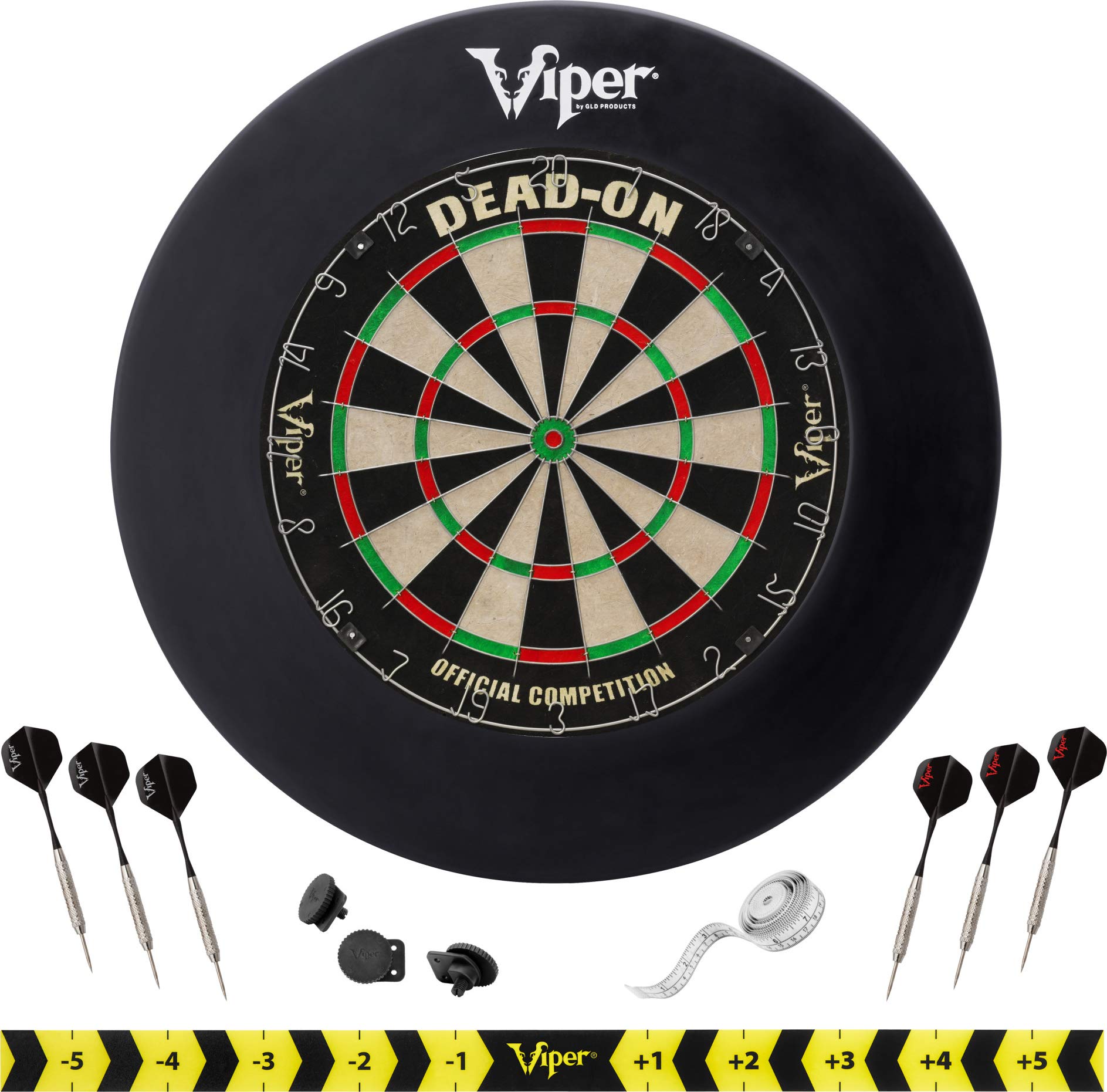 Viperby GLD Products Dead On Sisal Dartboard, Two Sets Starter Darts, Throw Line, Viper Defender, Black