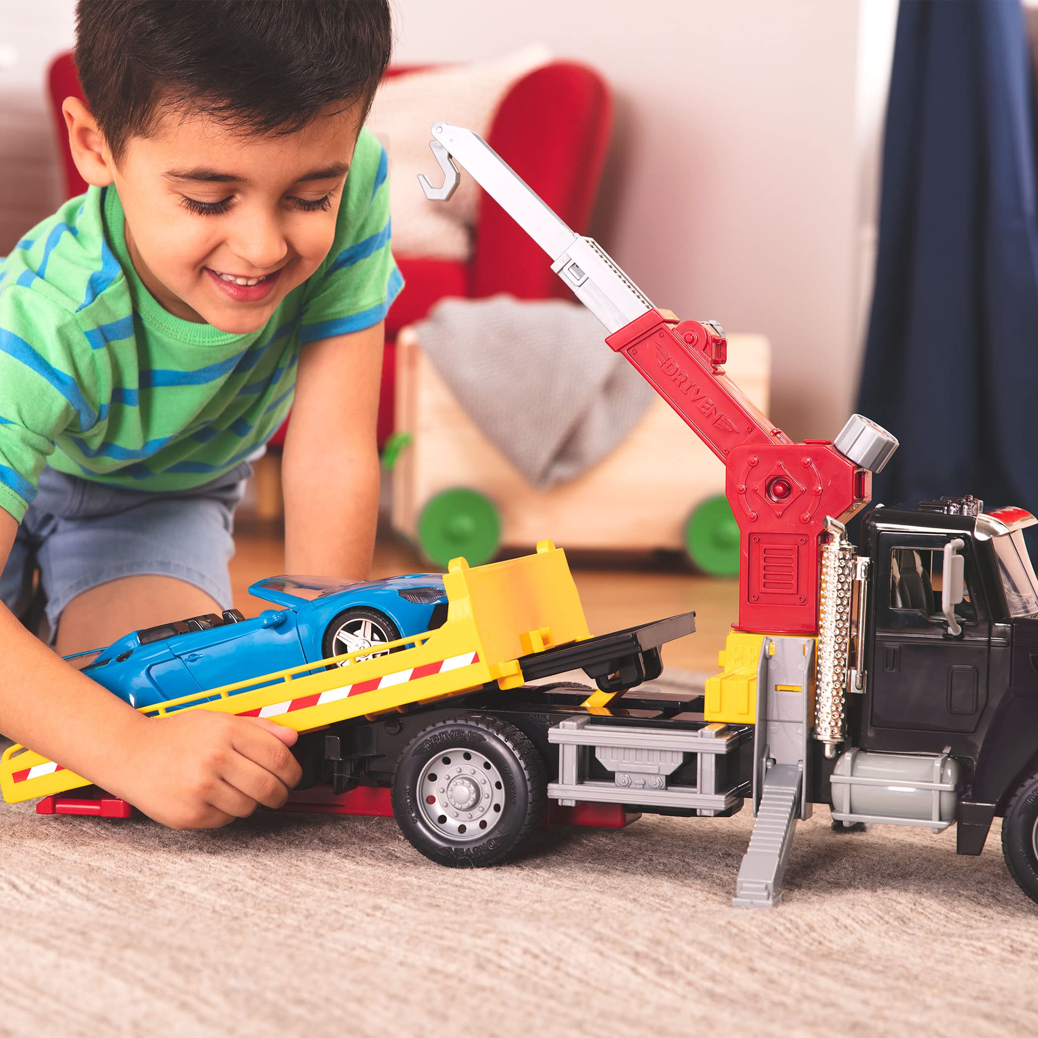Driven by Battat - Grúa de Remolque de Juguete, Luces y Sonidos