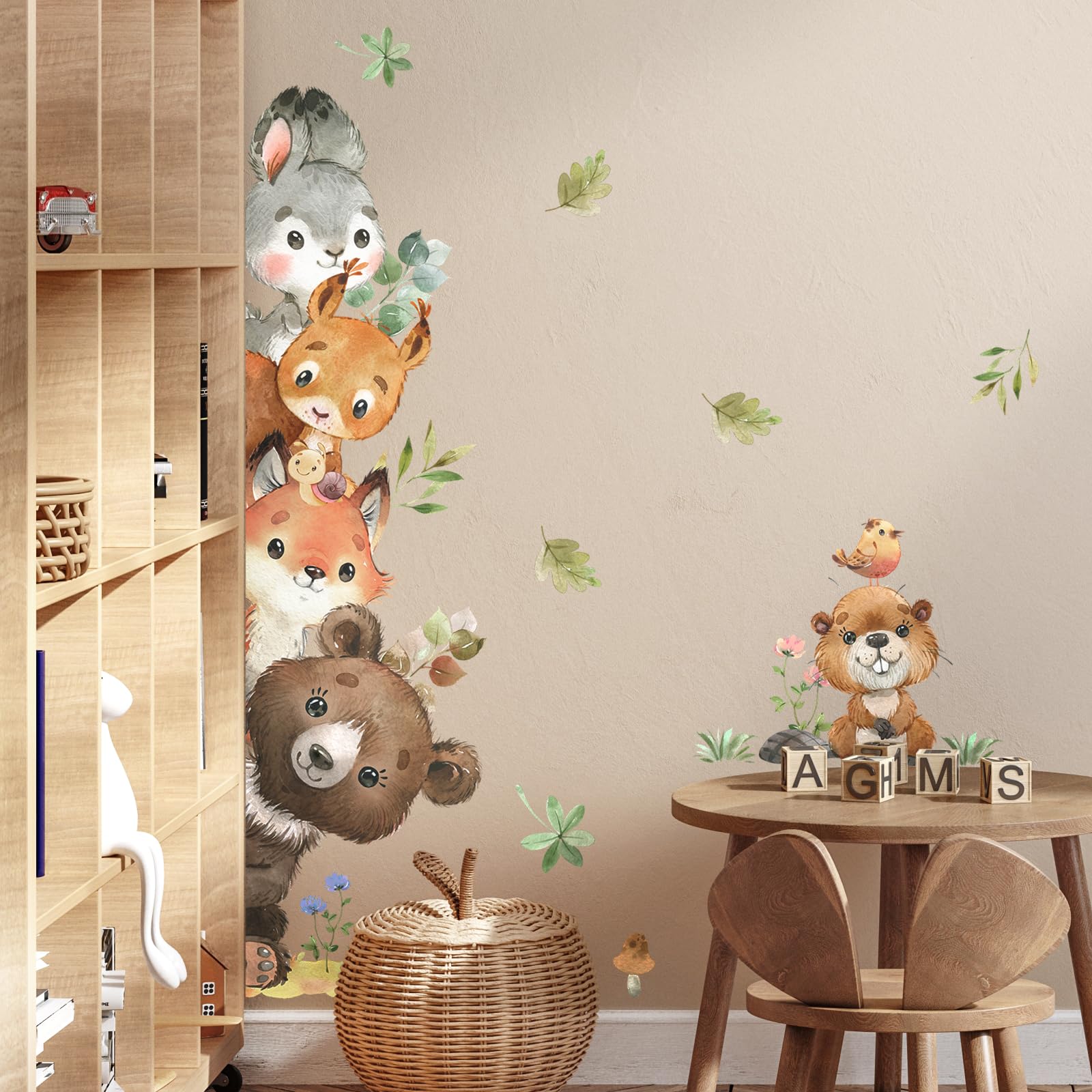 Tanlaby Dschungel Tier Wandaufkleber, Waldtiere Wandabziehbilder, Kaninchen Eichhörnchen Fuchs Bär Selbstklebende Abnehmbare Wandkunst Aufkleber für Kinderzimmer Kinder Spielzimmer Wanddekoration