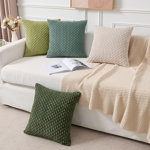 Vista 499 de Kevin Textile - Juego de 2 fundas decorativas cuadradas para cojines, de pana suave y con moderno estilo campestre bohemio a rayas para decorar Óxido